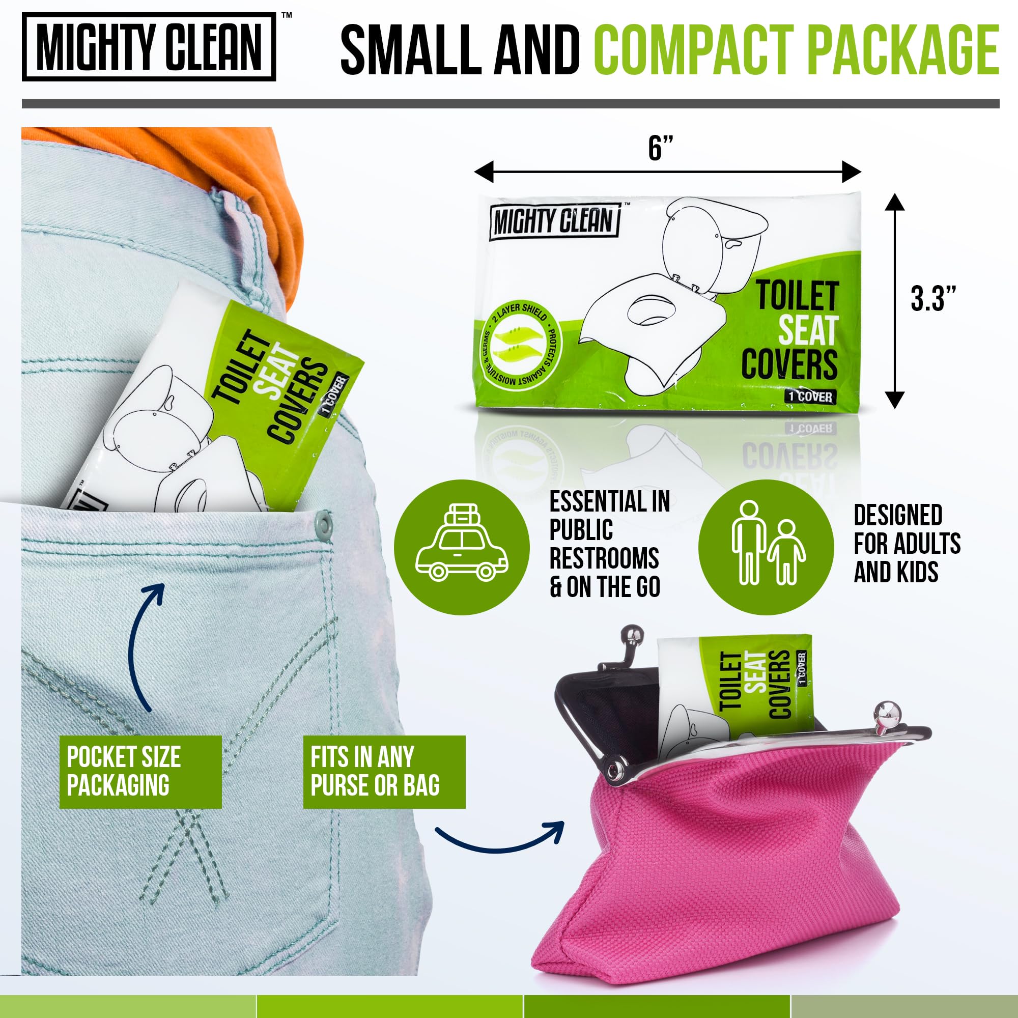 **Mighty Clean XL Disposable Toilet Seat Covers - 100% Waterproof, Individually Wrapped, Extra Wide for Adults & Kids (20 Count) - Perfect for Travel, Public Restrooms & Hygiene Protection**