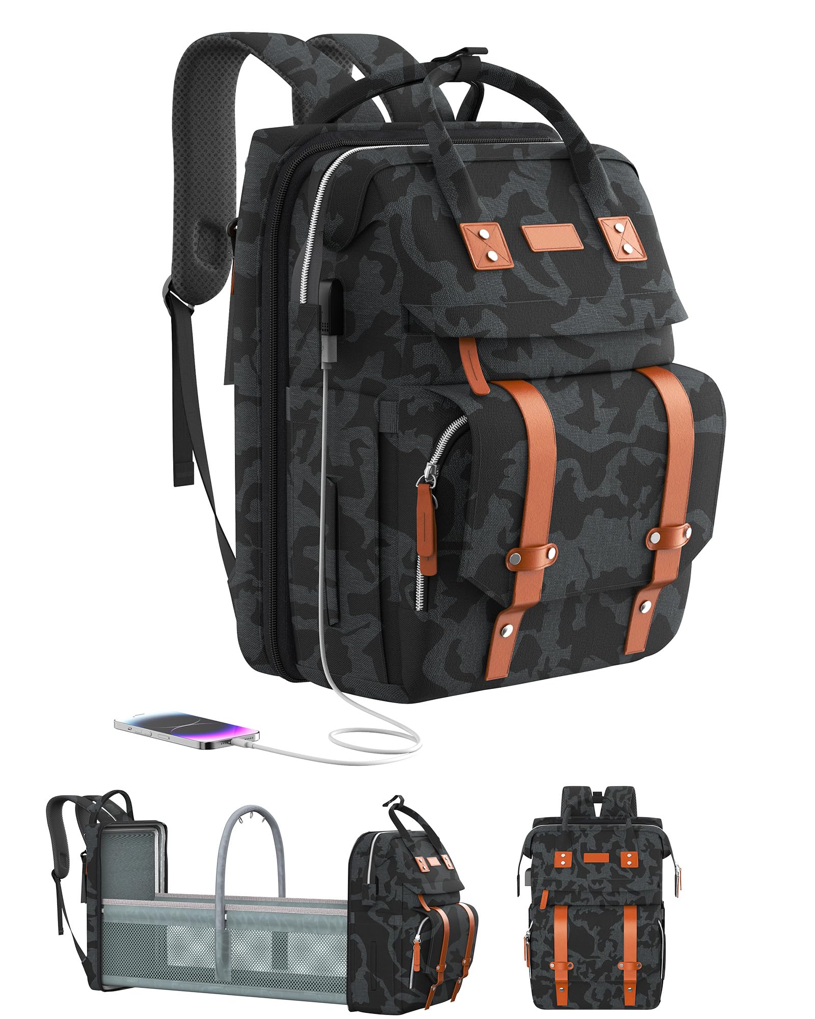ISMGN Diaper Bag Backpack - Large Waterproof Baby Diaper Bag with Insulated Bottle Pockets, Multifunctional Travel Backpack for Moms - Perfect for Daycare, Travel & Outdoor Adventures