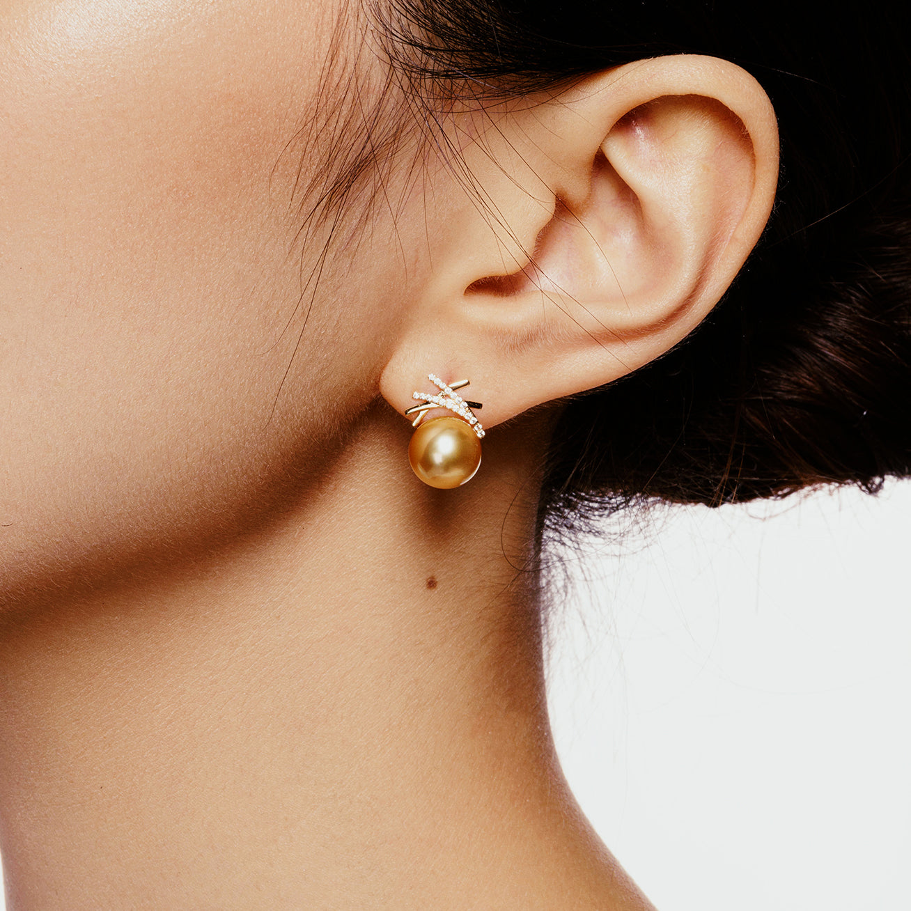 18K Solid Gold South Sea Golden Pearl Earrings KE00225 - Luxury Pearl Jewelry for Women, Elegant Gift for Wedding, Anniversary & Special Occasions