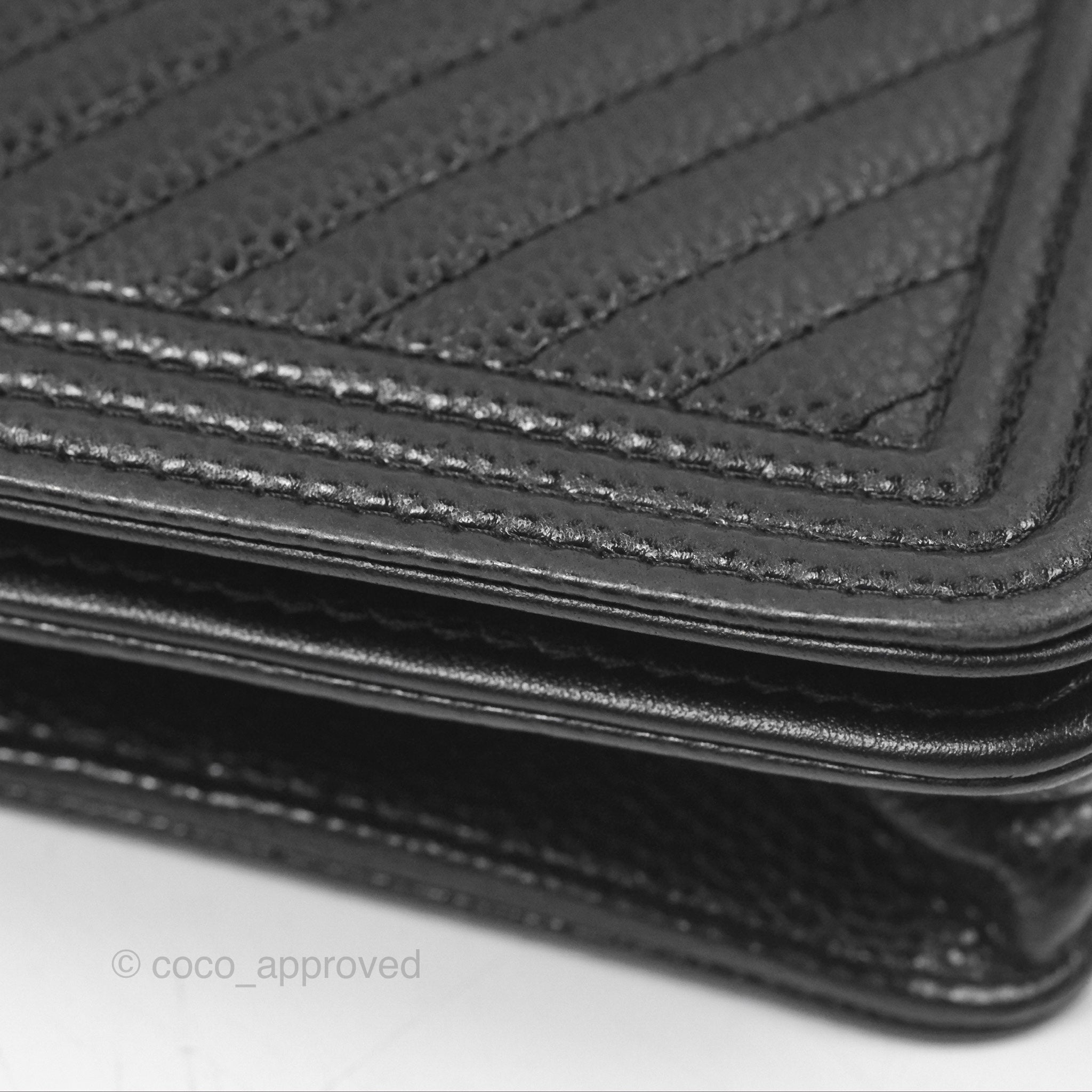 Chanel Chevron Boy Wallet on Chain WOC Black Caviar Leather with Silver Hardware - Luxury Crossbody Bag for Women, Perfect for Evening Parties & Date Nights