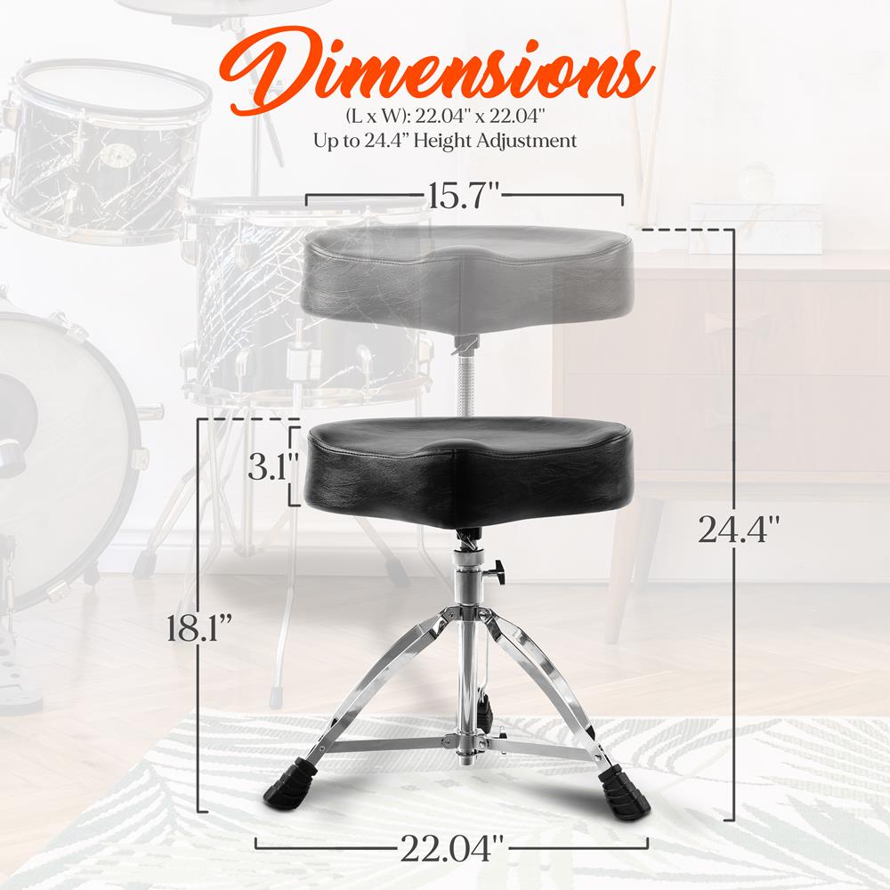 Premium Double Support Drum Stool - Adjustable Height & Padded Seat for Drummers - Perfect for Live Performances, Studio Sessions & Drum Practice