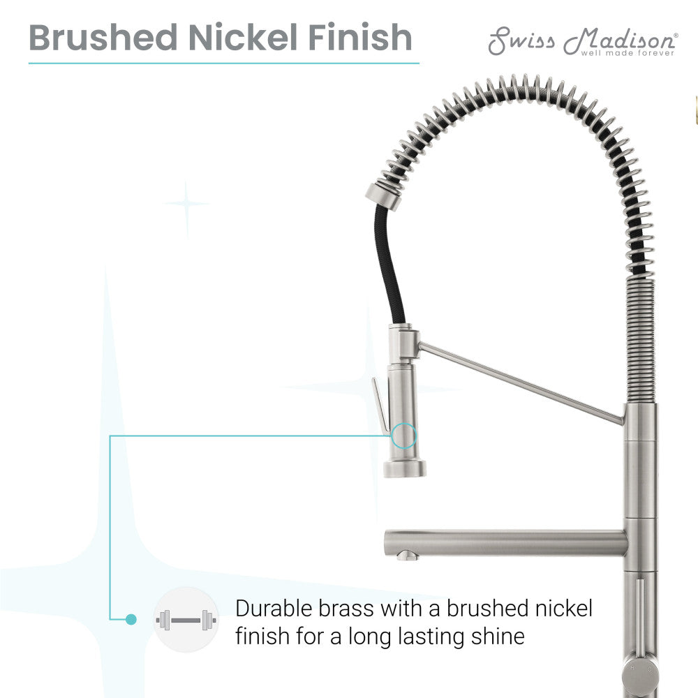 Nouvet Single Handle Pull Down Kitchen Faucet with Pot Filler - Brushed Nickel Finish for Modern Farmhouse & Commercial Style Kitchens