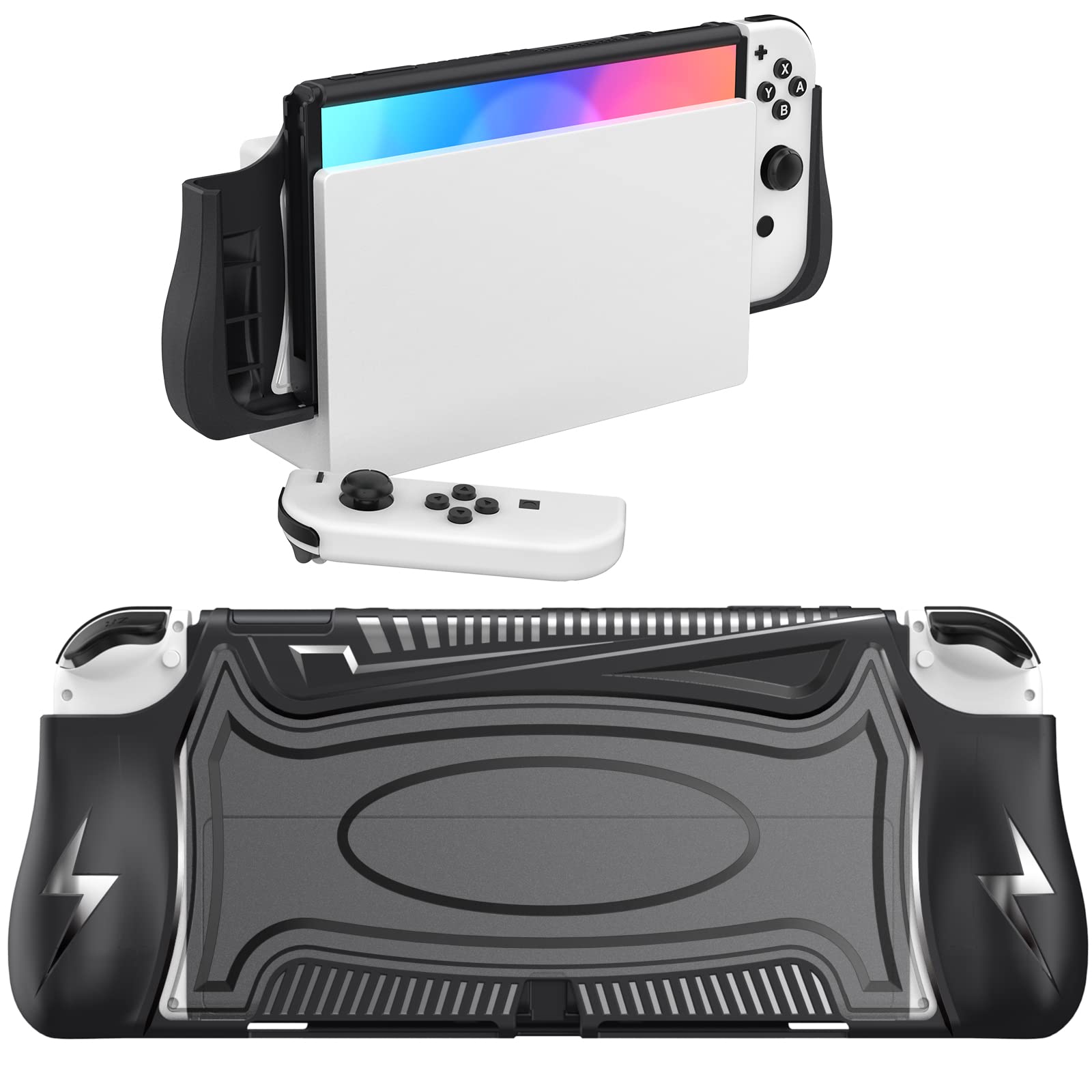Premium Nintendo Switch OLED Case - Black Protective Cover with Ergonomic TPU Grip for Joy-Con Controllers | Perfect for Gaming, Travel & Daily Protection
