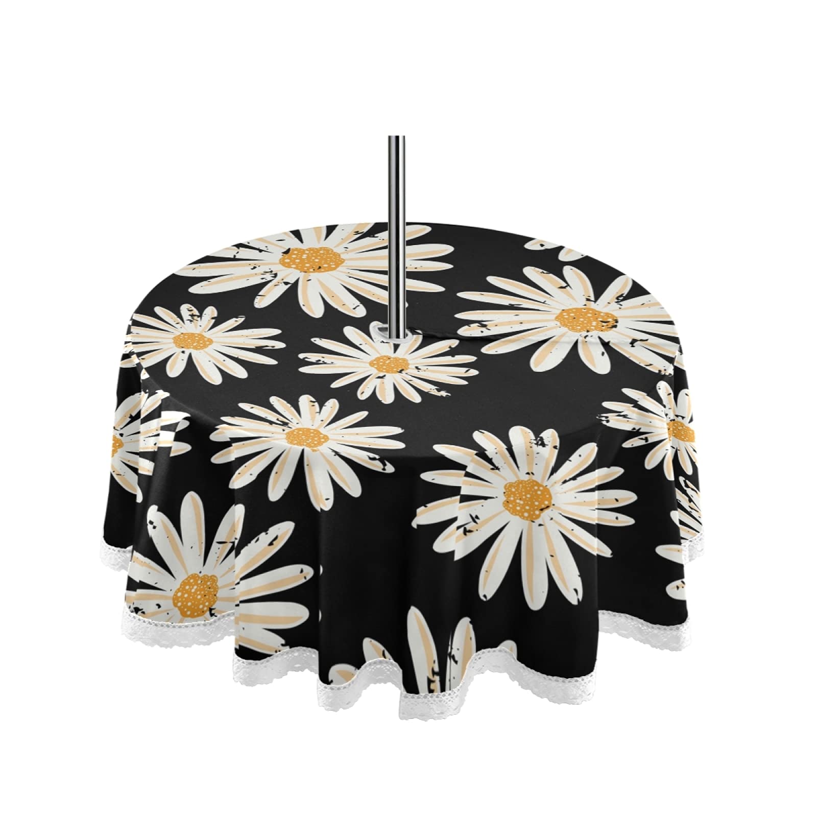 Vintage Floral Chamomile Print Outdoor Tablecloth with Umbrella Hole & Zipper - Waterproof Picnic Table Cover for Spring Summer - Machine Washable for Backyard Parties, Patio Dining, Garden Decor (60