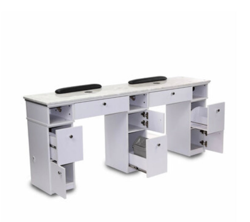 Professional Sonoma Double Manicure Table for Nail Salons & Spas - Heavy Duty Manicure Station with Adjustable Height & Storage Drawers - Perfect for Pedicures, Gel Nails & Nail Art Services