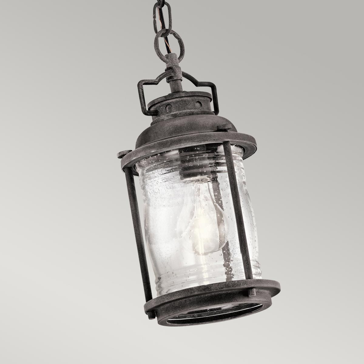 Ashland Bay 1 Light Small Chain Lantern - Burnished Bronze/Weathered Zinc Finish, IP44 Rated, E27 Socket - Perfect for Porch, Patio & Garden Lighting