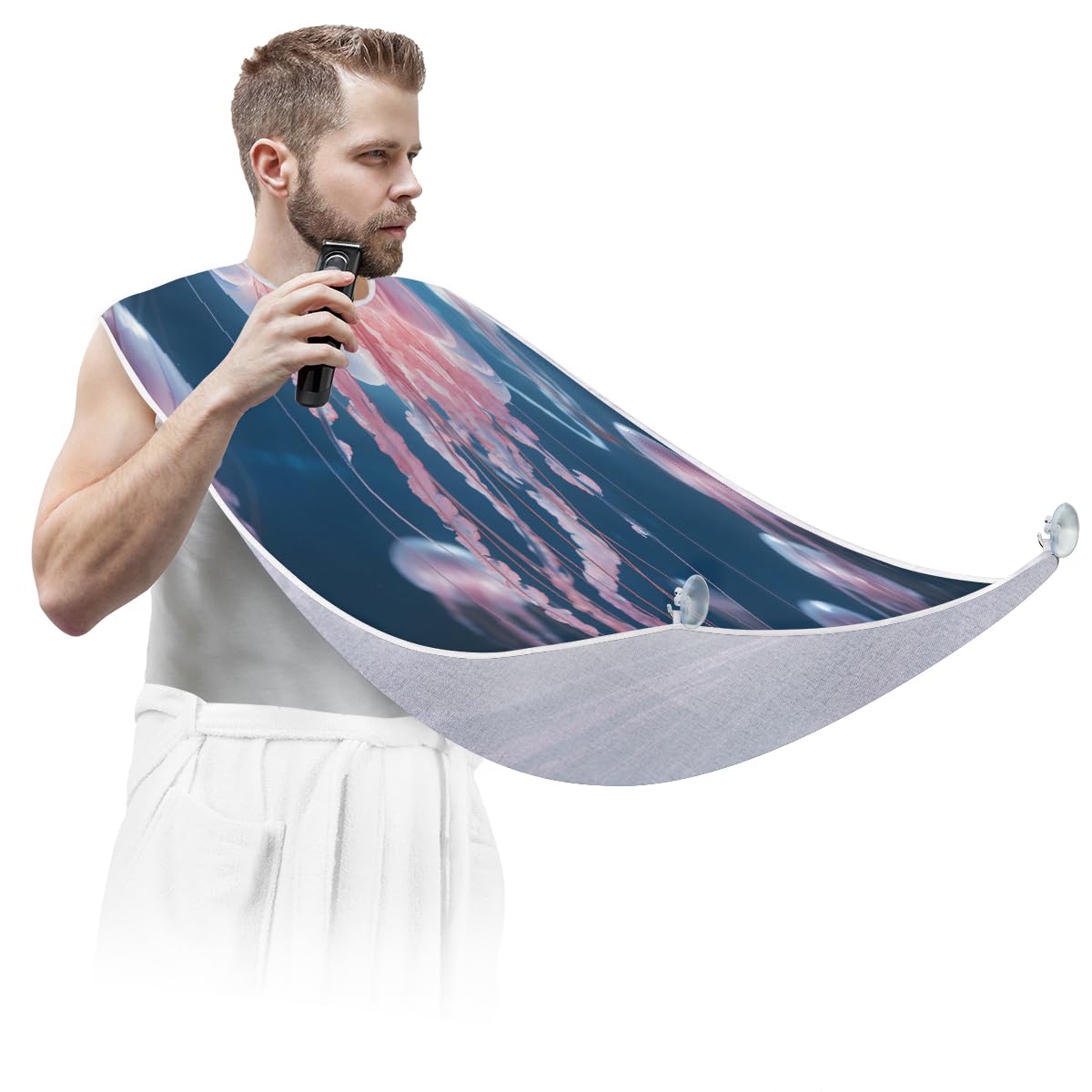 Waterproof Beard Shaving Bib for Men & Women - Jellyfish Marine Animal Design Makeup Hair Dye Apron, Barber Cape for Haircut & Beard Trimming | Sink Hair Catcher, Stylist Accessory Gift (Ideal for Home Salon, Barbershop & DIY Grooming)