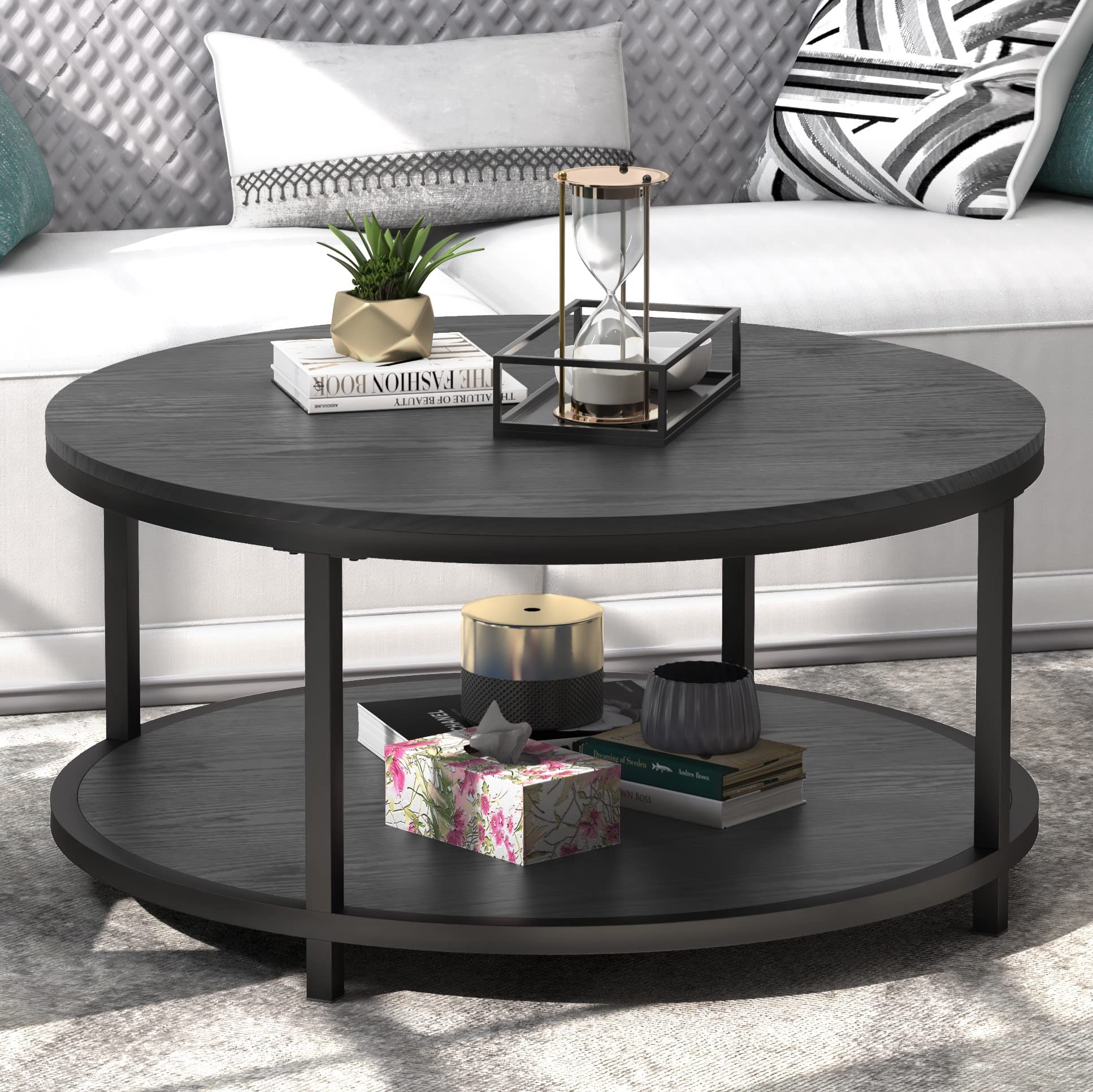 Rustic Industrial Round Coffee Table 35.8
