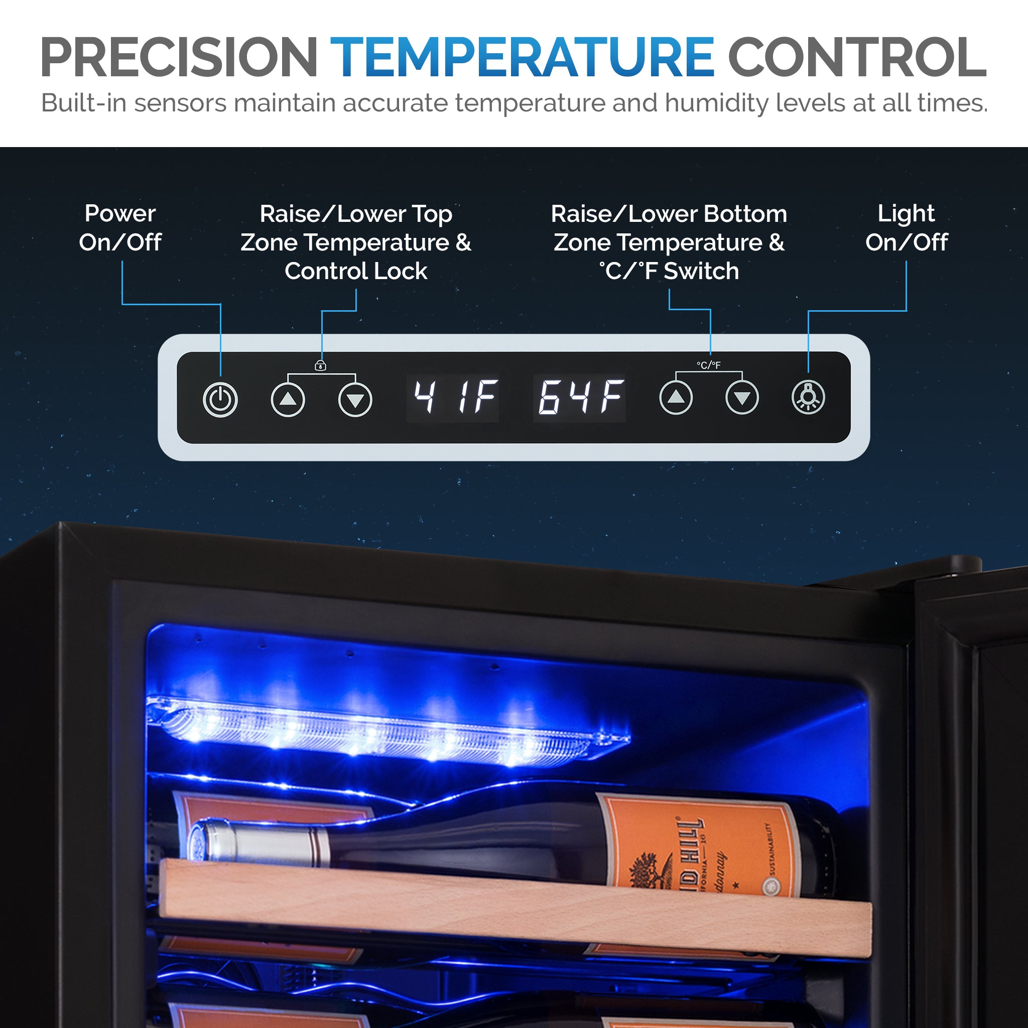 Newair® 56 Bottle 16.9 Black Freestanding Dual Zone Wine Cooler Refrigerator - Perfect for Home Bars, Restaurants, and Wine Cellars