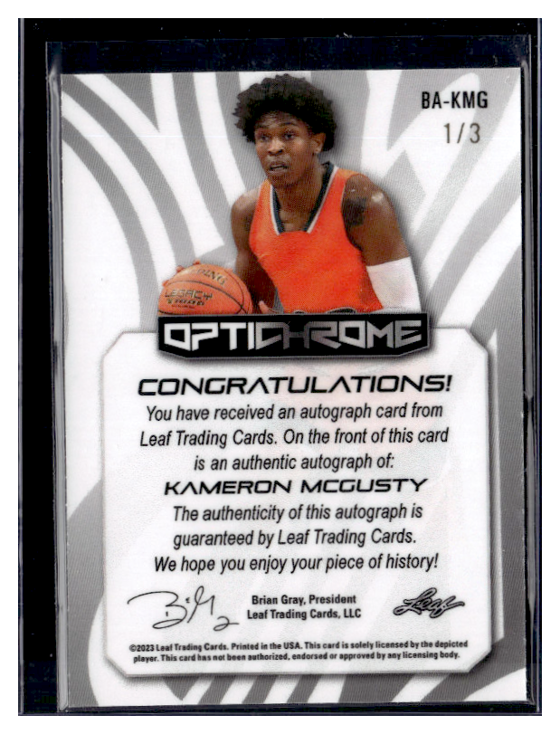 2022 Leaf Optichrome Basketball Card - Kameron McGusty Autograph #BA KMG /3 - Rare Collectible for Sports Fans & Memorabilia Enthusiasts - Perfect for Display, Trading, and Investment