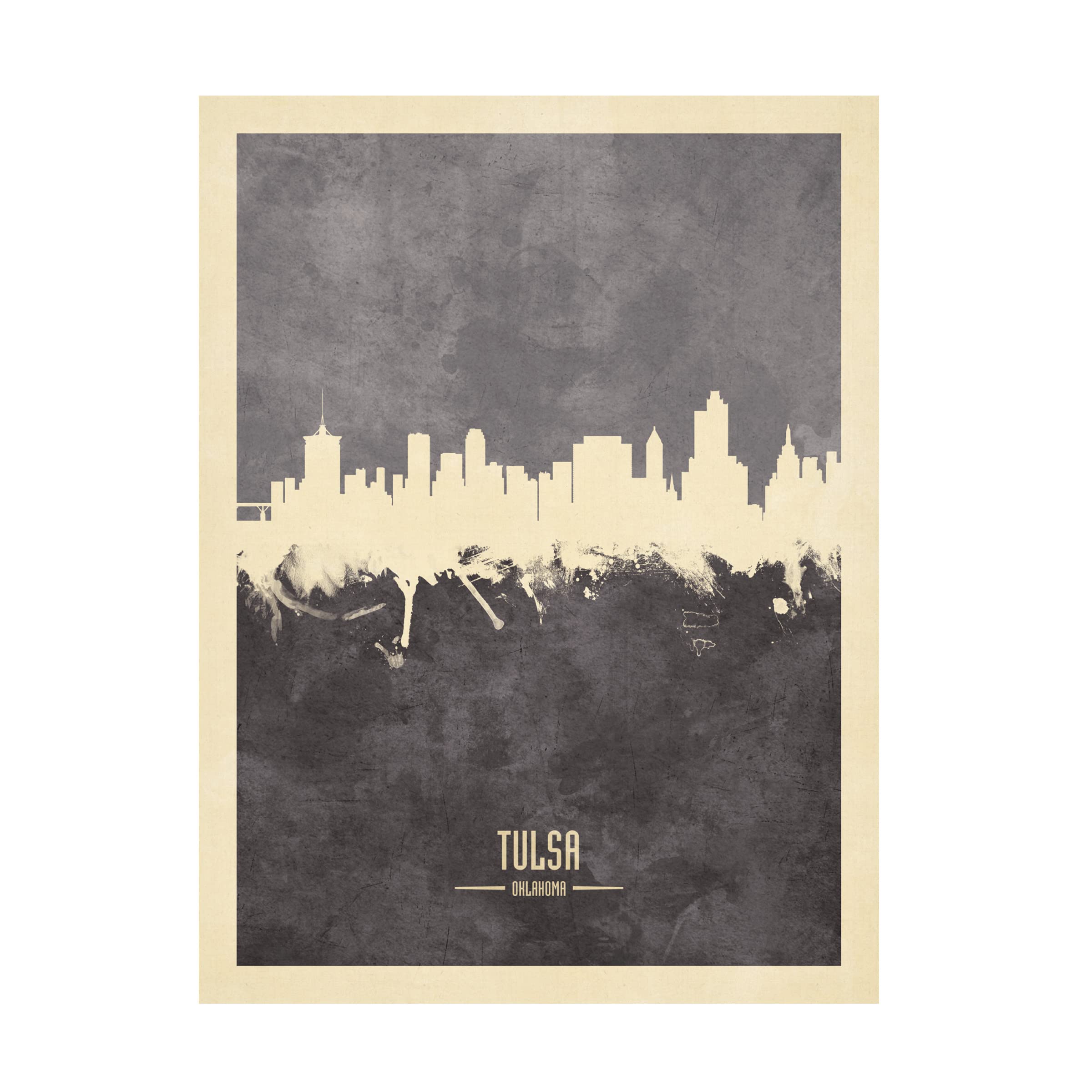 Michael Tompsett 'Tulsa Oklahoma Skyline Gray' Canvas Wall Art Print - Modern Cityscape Home & Office Decor for Living Room, Bedroom or Office