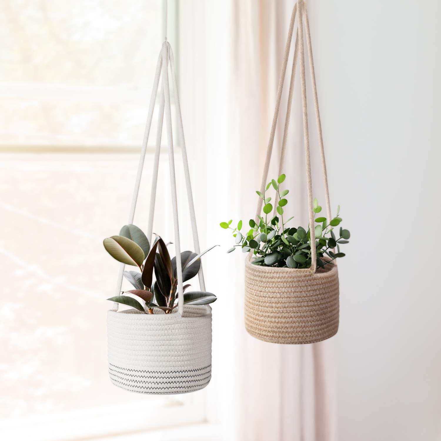 Flexzion 2 Pack Cotton Rope Hanging Plant Basket - 20