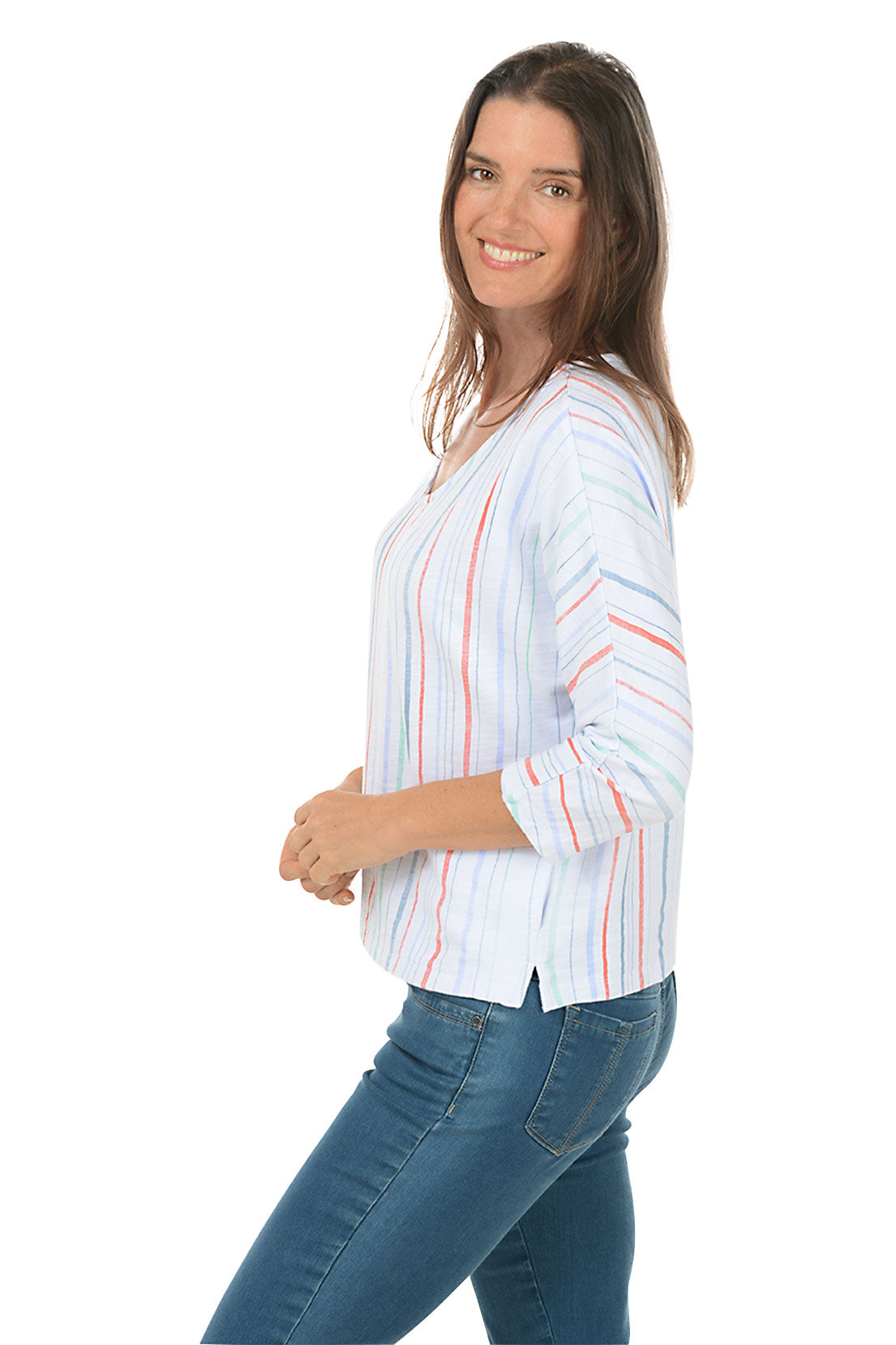 Multi Striped French Terry Sweatshirt for Women - Soft Casual Pullover with Striped Pattern - Perfect for Lounge Wear, Gym, and Everyday Outfits