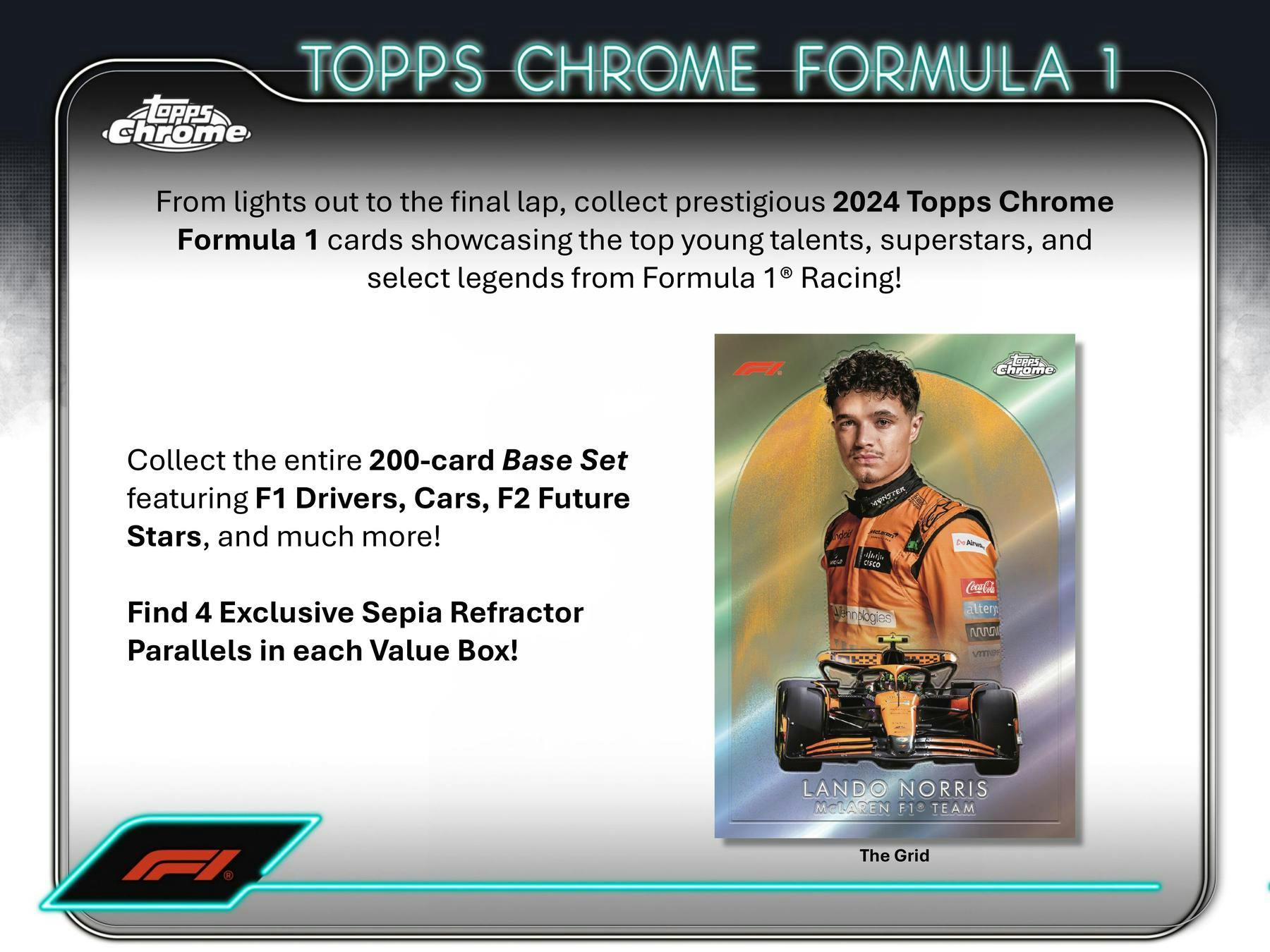 2024 Topps Chrome F1 Formula 1 Racing Cards - 6 Pack Blaster Box with Exclusive Inserts | Perfect for Collectors, Fans & Fantasy Sports Enthusiasts