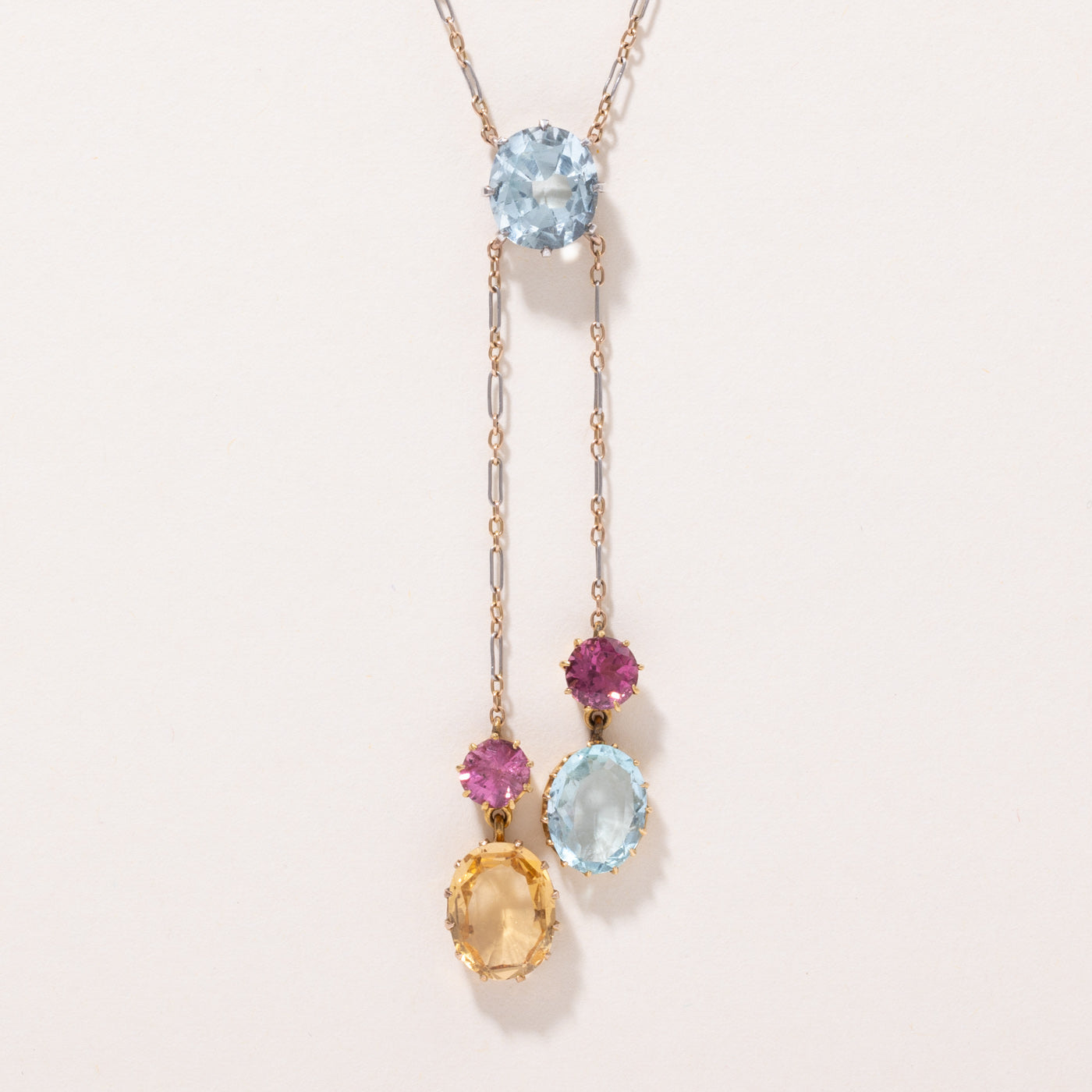 Antique Multi Gemstone Negligee Necklace - 7.00ctw Gemstones, 16 Inch Chain - Elegant Vintage Jewelry for Evening Wear & Special Occasions