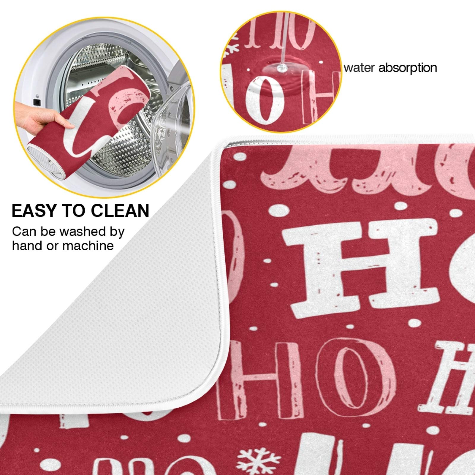 Red Christmas Ho Ho Ho Pattern Dish Drying Mat - Absorbent Kitchen Decor with Santa Claus Design, Non-Slip Drainer for Dishes & Baby Bottles | Perfect for Holiday Home Decor & Gift Giving