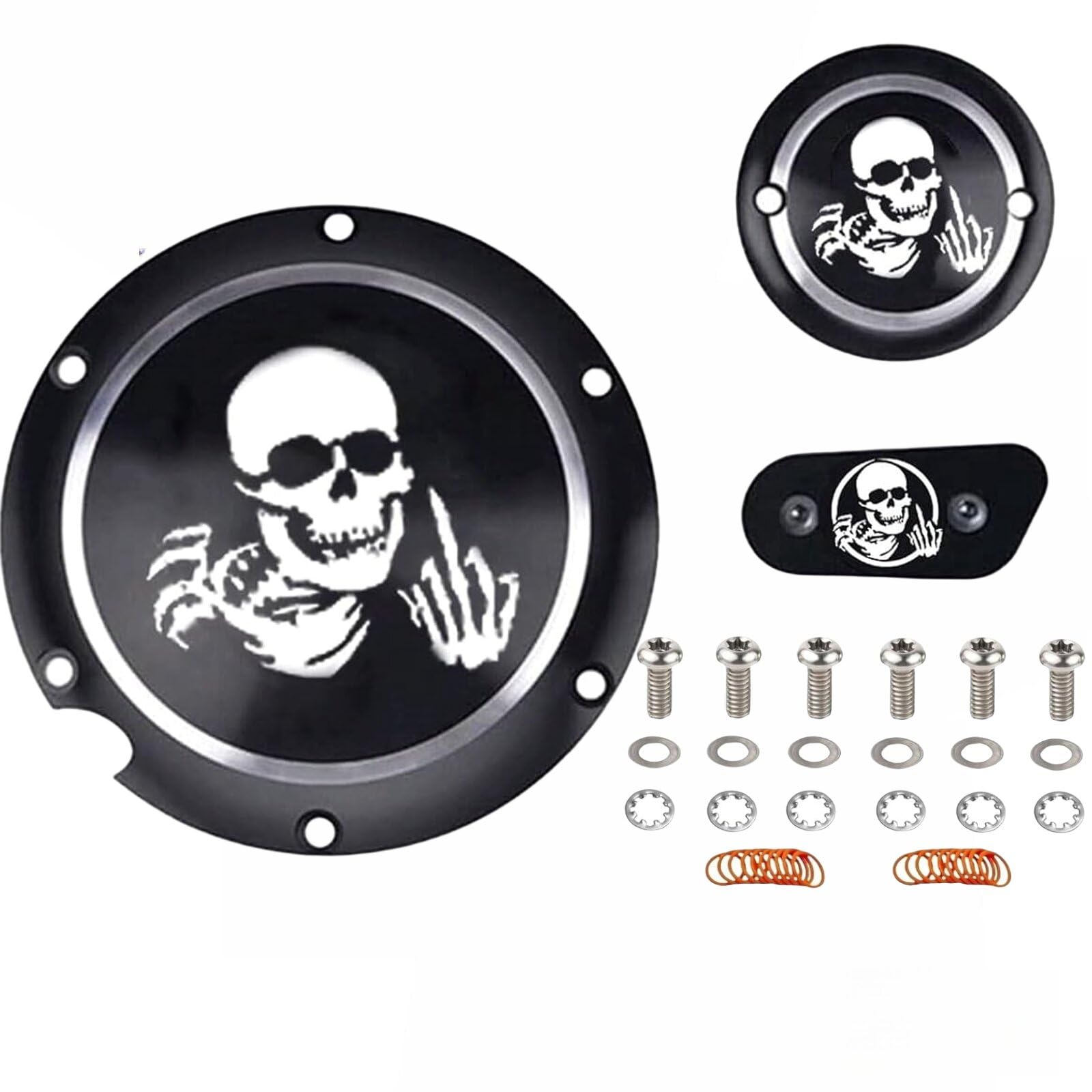 TDZ Skull Derby Timer Chain Inspection Cover & Titanium Bolts for 2004-Late Harley Sportster Iron XL 883 1200 48 72 (3pcs) - Motorcycle Customization & Performance Upgrade