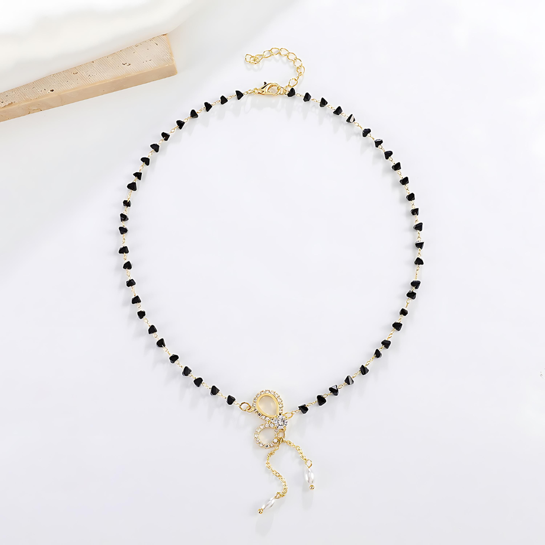 Trillion Crystal Bow Choker Necklace with Tassel - Elegant Y Necklace for Women | Perfect for Prom, Wedding, Party & Date Night Jewelry Gift