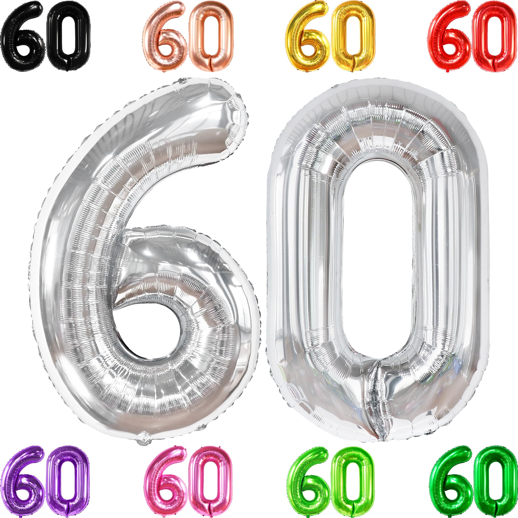 KatchOn 40 Inch Large Silver 60 Number Balloons - 60th Birthday Party Decorations, Anniversary Celebration Balloons for Backdrop, Photo Booth & Milestone Events