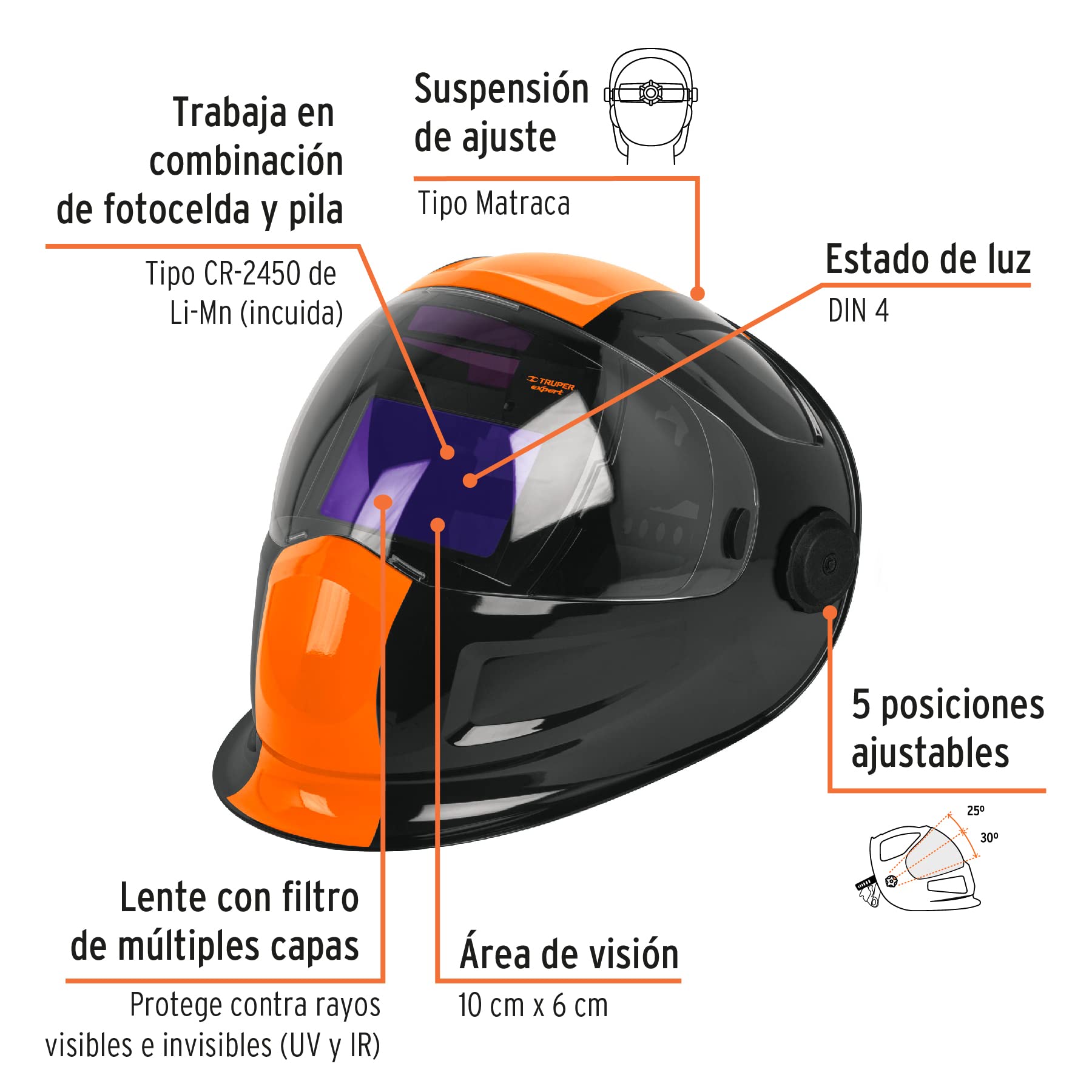 Truper Expert Digital Auto-Darkening Welding Helmet with Shade 9-13 - Ideal for MIG, TIG, and Arc Welding Projects