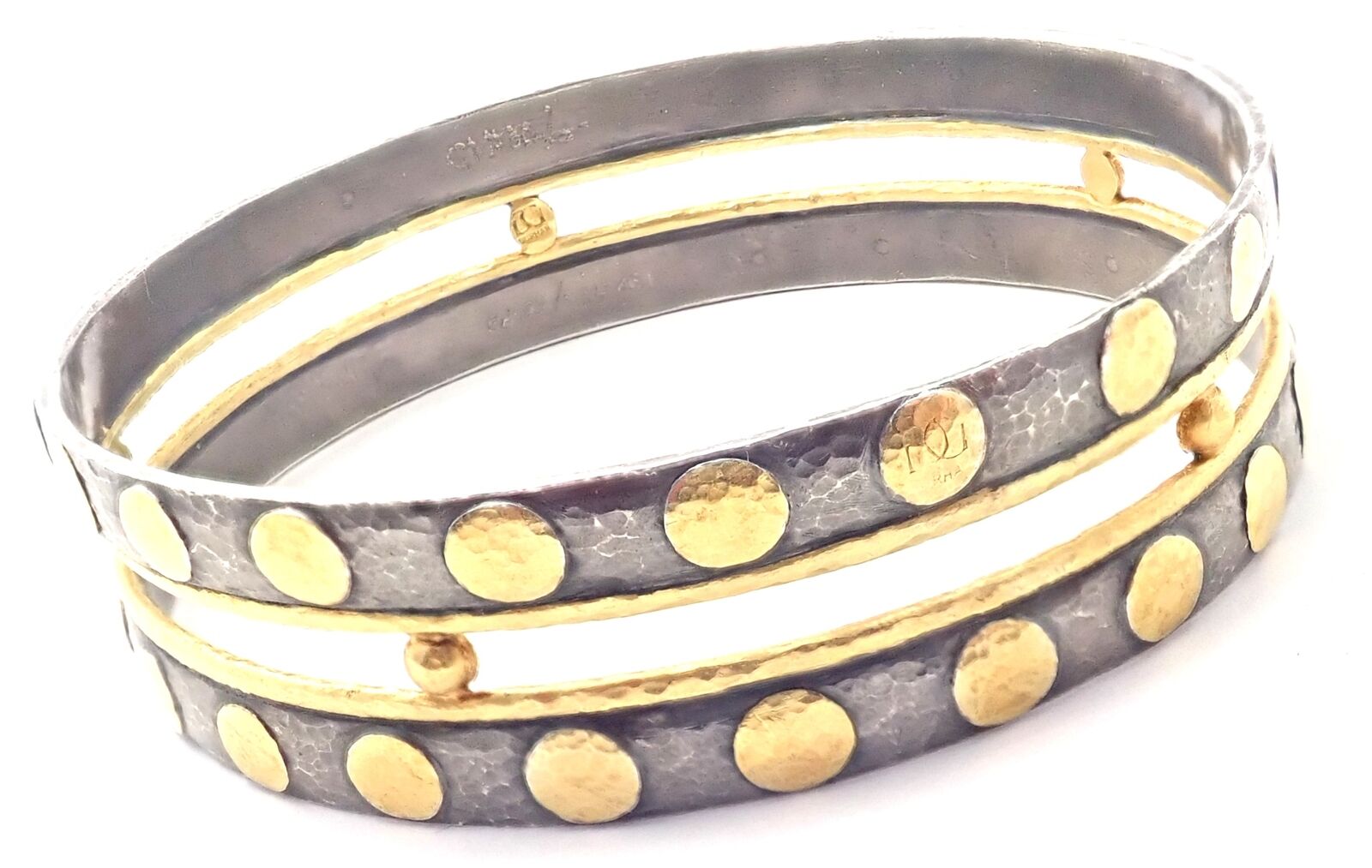 Authentic Gurhan Deco 24K Yellow Gold & Sterling Silver Bangle Bracelet - Luxury Paper Thin Design for Women, Perfect for Weddings, Parties & Special Occasions