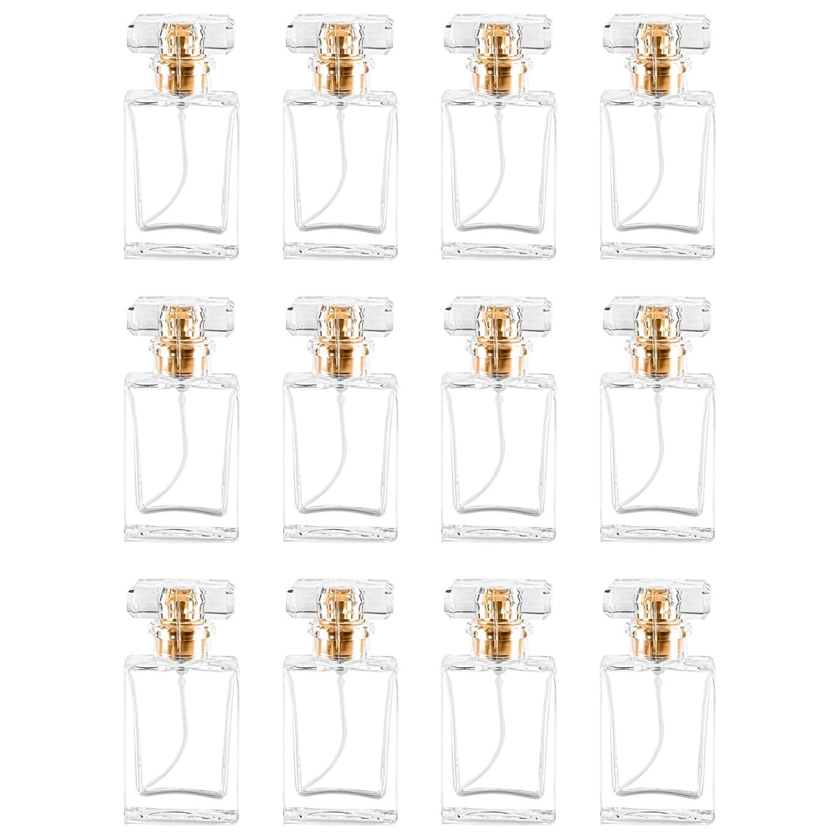 12 Pack Empty Refillable Glass Perfume Bottles - 30ml Clear Travel Perfume Spray Atomizer with Fine Mist Sprayer - Square Perfume Container for DIY Fragrance, Essential Oils & Travel (12PCS Clear 30ml) - Perfect for Travel, Gifts & Home Fragrance Organization