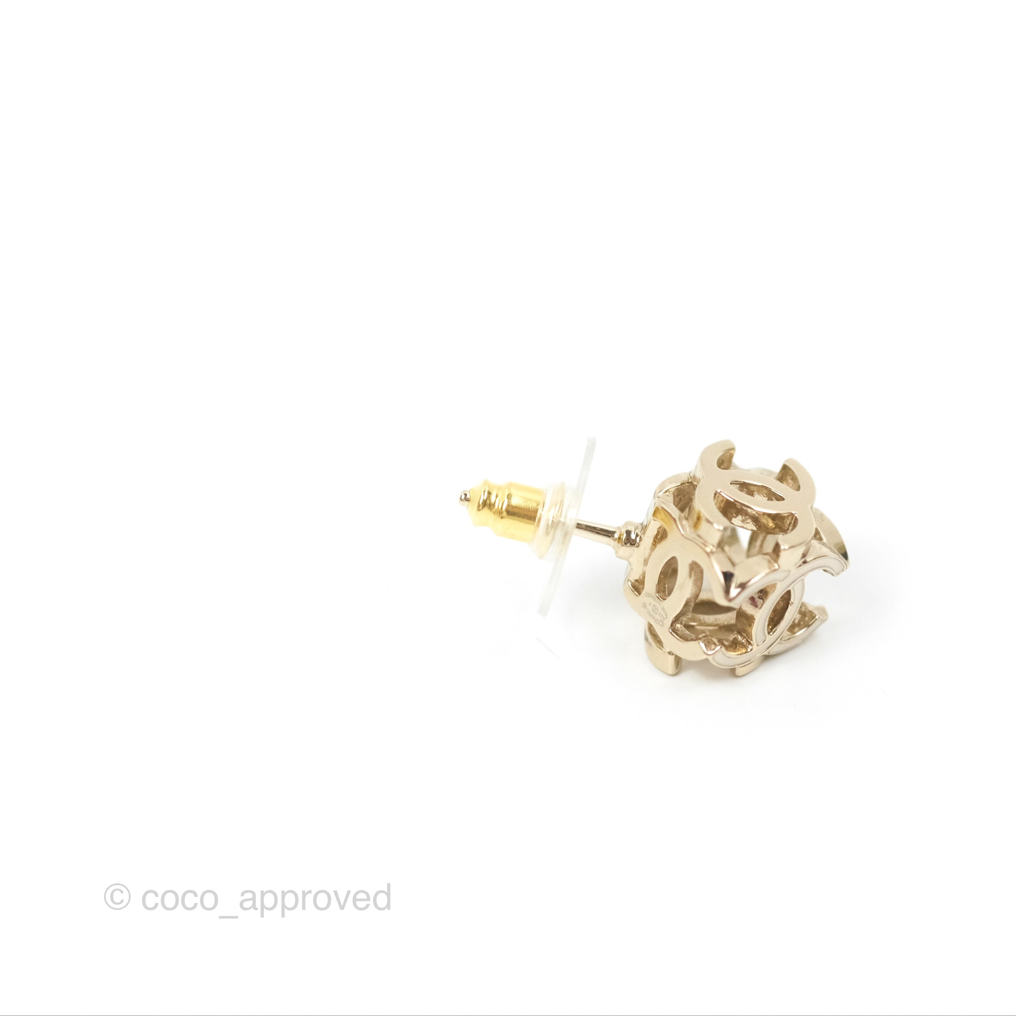 Chanel CC Gold and White Cube Earrings - 22K Gold Tone Fashion Jewelry for Women - Perfect for Parties, Weddings, and Special Occasions