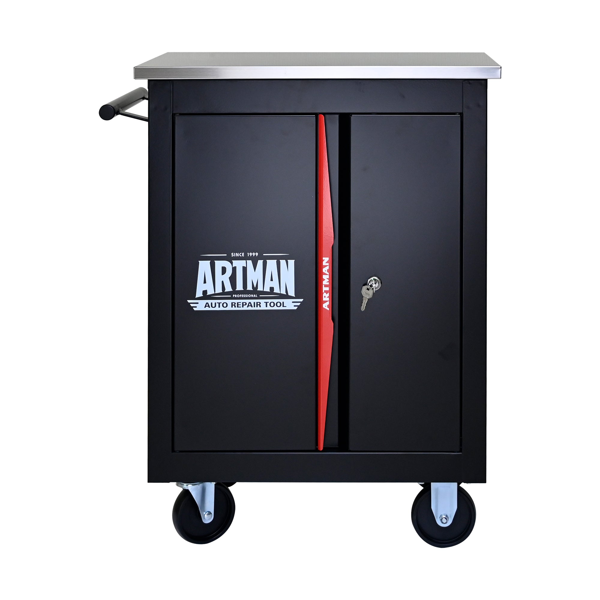 Double Door Clapboard Multi-Function Tool Cart - Black & Red | Heavy Duty Rolling Utility Cart for Workshop, Garage & Home Organization
