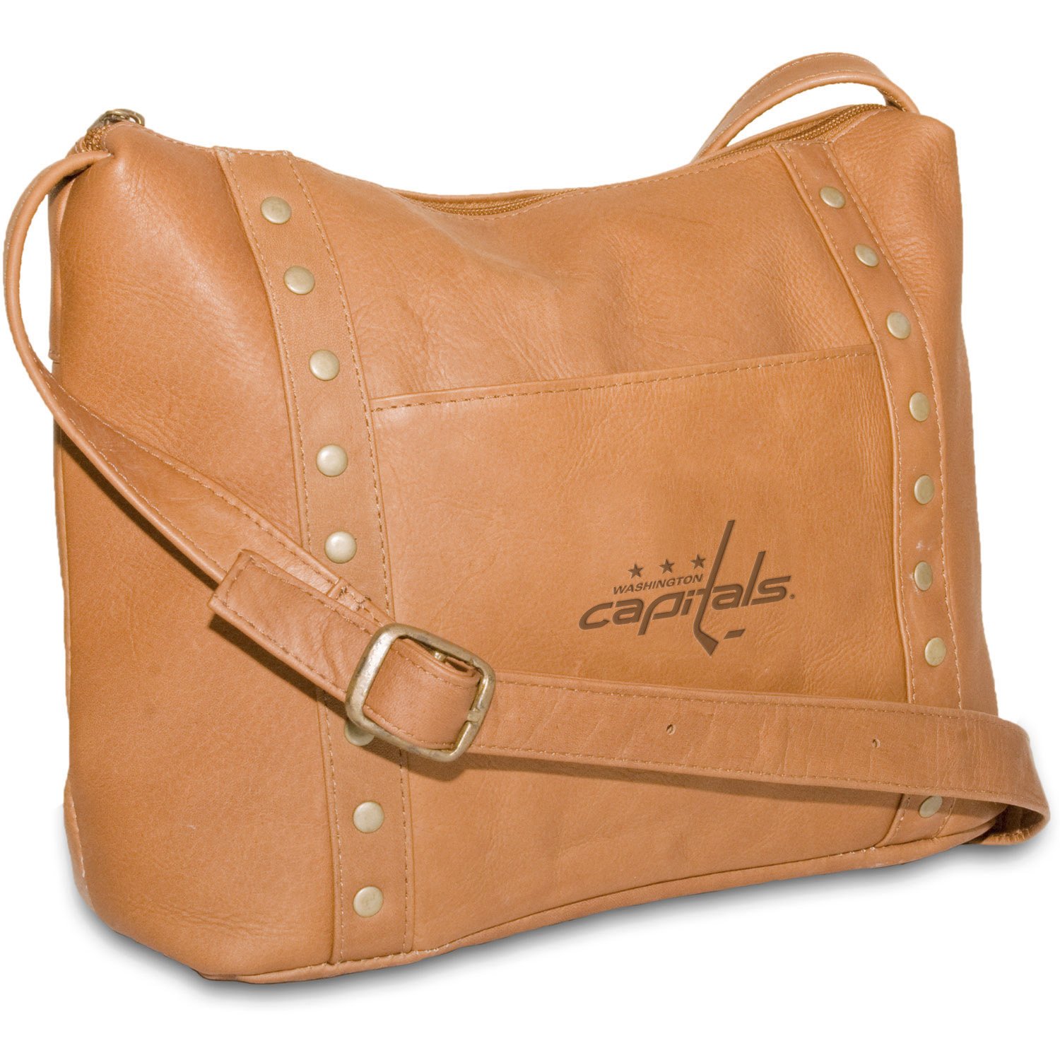 NHL Genuine Tan Leather Women's Top Zip Handbag Purse - Stylish Crossbody Bag for Work, Travel & Everyday Use