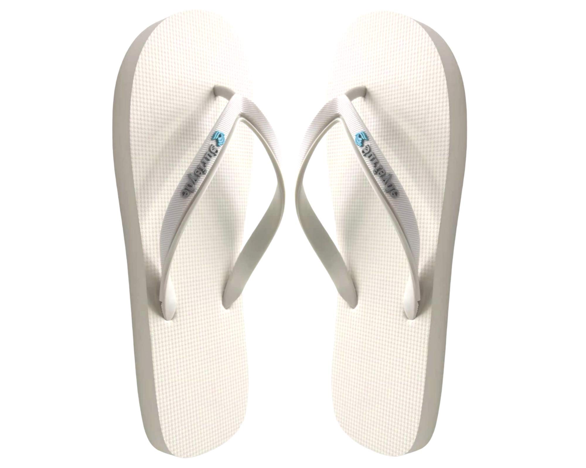 Surfsyde Comfortable Flip Flops for Women & Men - Patented Rolled Inner Seam Technology - Lightweight Beach Sandals - Perfect for Pool, Vacation & Summer Outfits - Lucent White