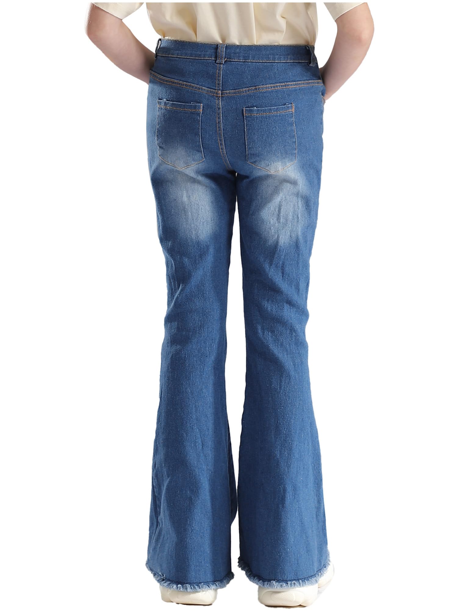 Aislor Girls Flare Pants | Kids Bell Bottom Jeans with Ruffle Bowknot & Tassel Hem | Stylish Denim Leggings for School, Playdates & Casual Outings