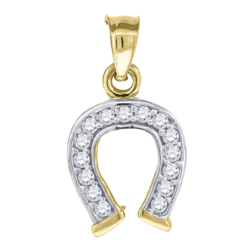 10K Two-Tone Gold Cubic Zirconia Horseshoe Pendant Necklace for Men & Women - 18.9x9.9mm Lucky Charm Jewelry - Perfect Gift for Birthday, Anniversary & Everyday Wear