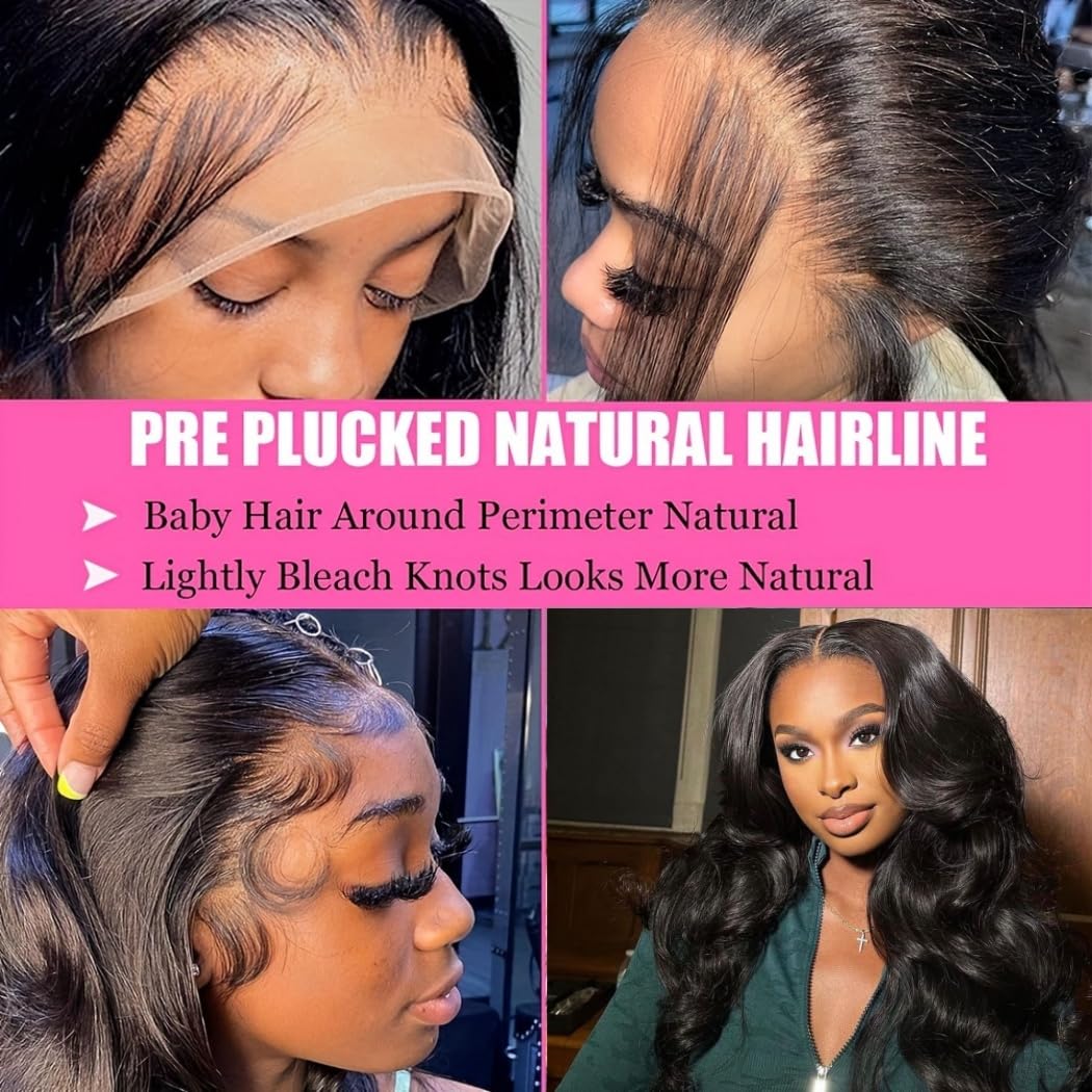 13x6 HD Lace Front Wig Human Hair - 220% Density Body Wave Pre-Plucked Wig for Black Women - 28 Inch Long Black Human Hair Wig with Natural Hairline - Perfect for Daily Wear, Parties and Special Occasions