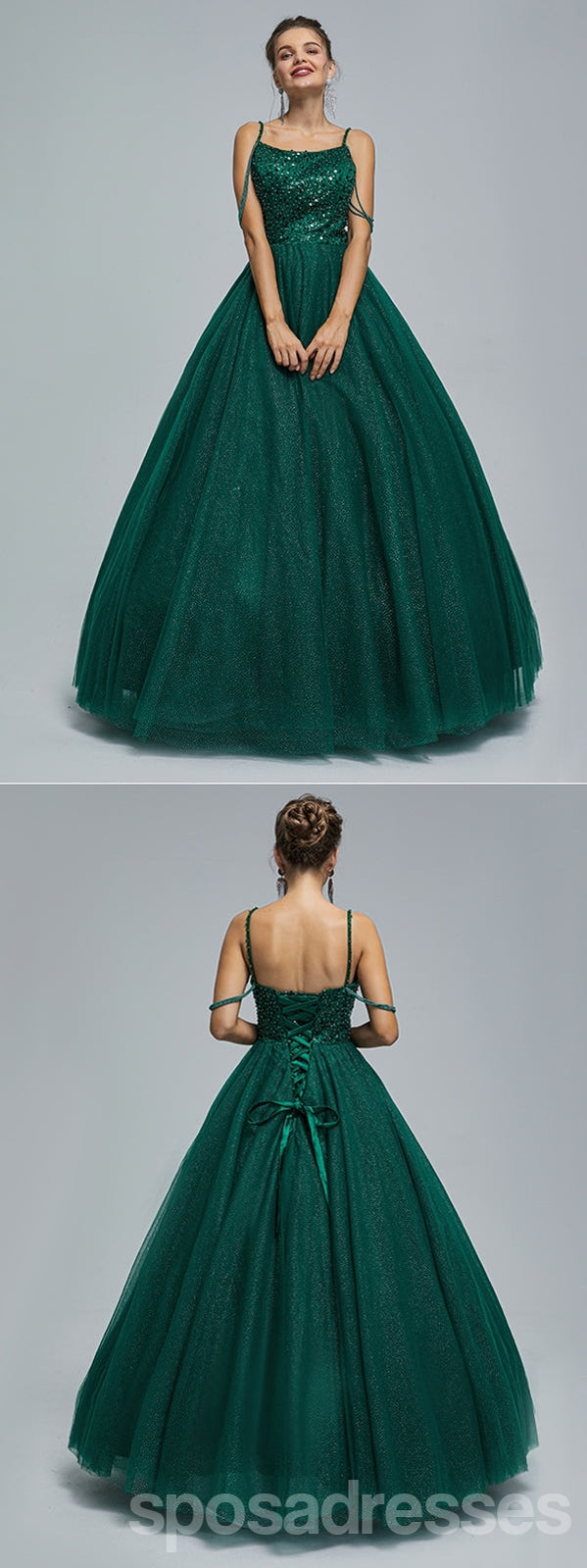 Elegant Green A-Line Spaghetti Strap Long Prom Dress for Women – Perfect for Formal Dances, Graduations & Special Occasions | Style #12996