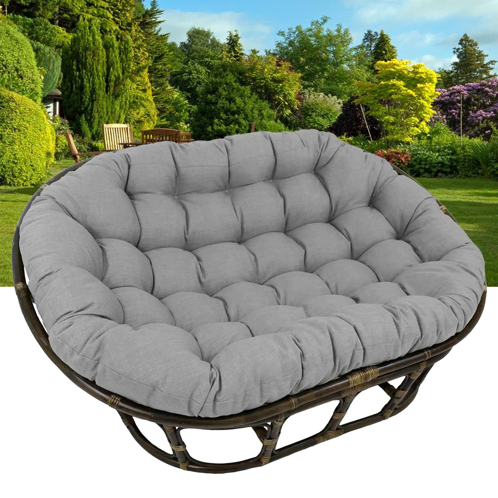 Premium Papasan Chair Cushion - Extra Thick & Oversized for Swing Chairs, Egg Chairs - Ultra Comfortable Double Sink Design - Gray (65x45x6 Inches) - Perfect for Indoor/Outdoor Relaxation, Reading Nooks & Cozy Spaces