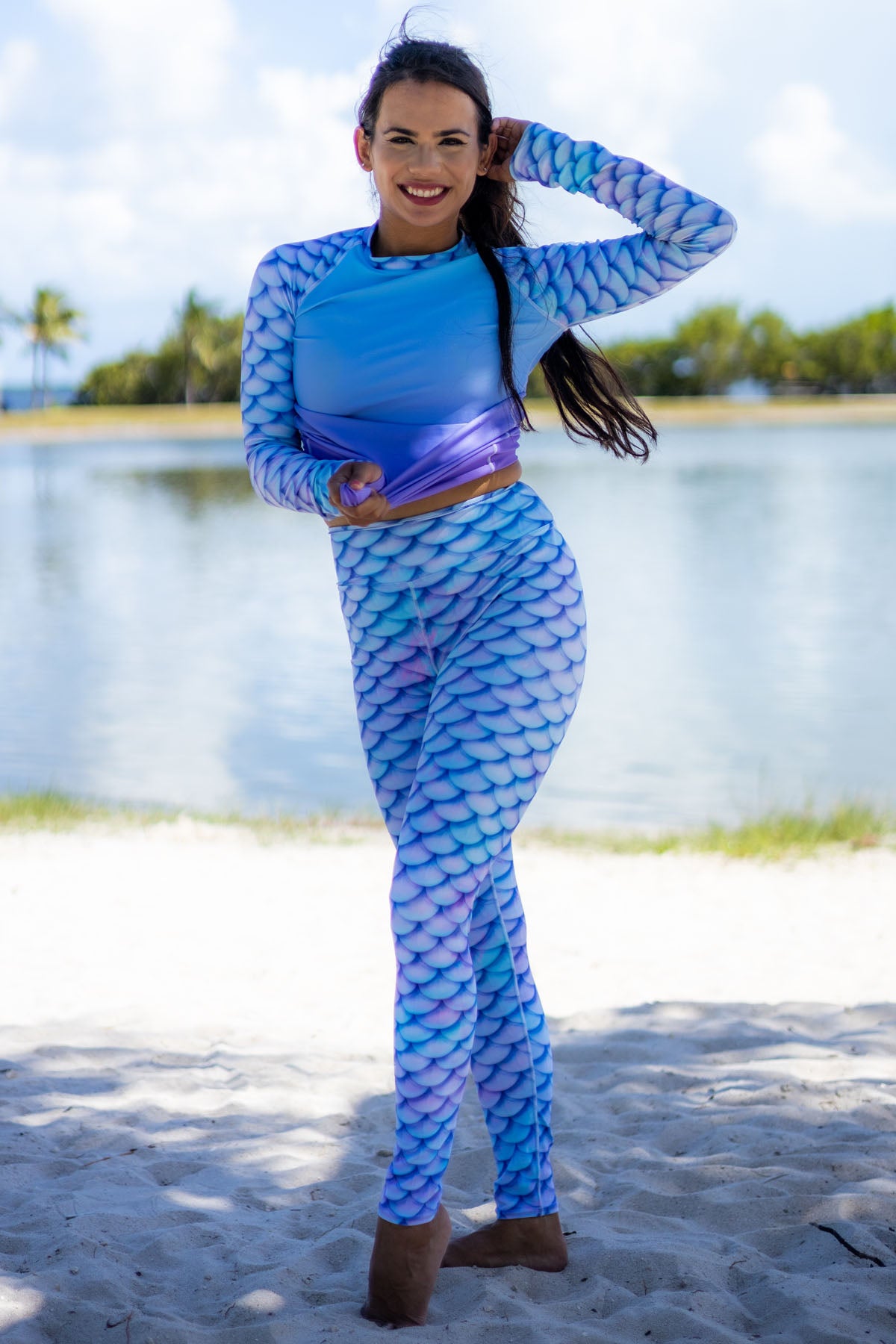 Opal Mermaid Swim Leggings for Women - High Waisted Swim Tights with UV Protection - Perfect for Beach, Pool, Yoga & Water Aerobics
