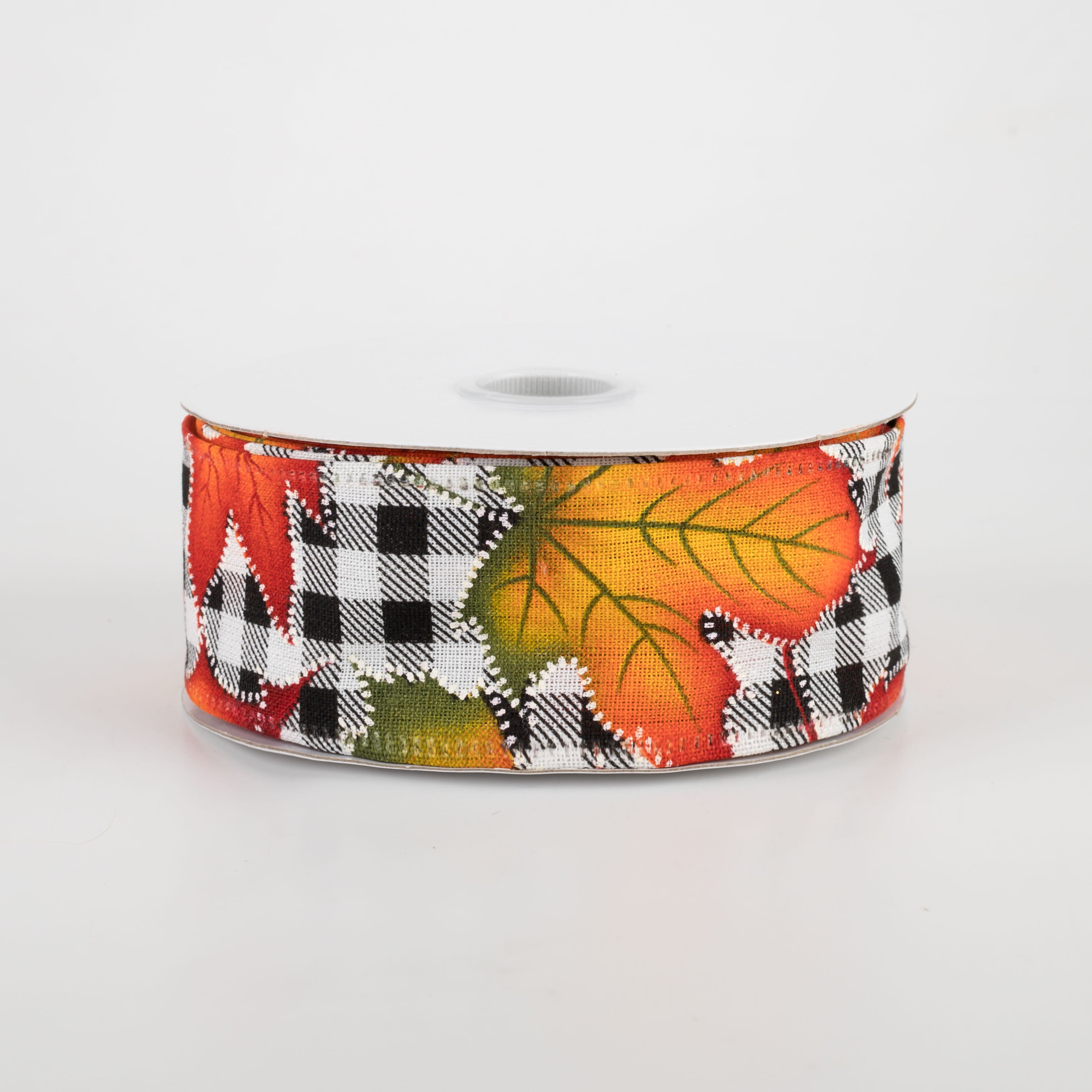 1.5 Inch Black & White Plaid Early Fall Leaves Ribbon - 10 Yards Bulk Roll for Gift Wrapping, Scrapbooking, DIY Crafts, and Seasonal Decorations