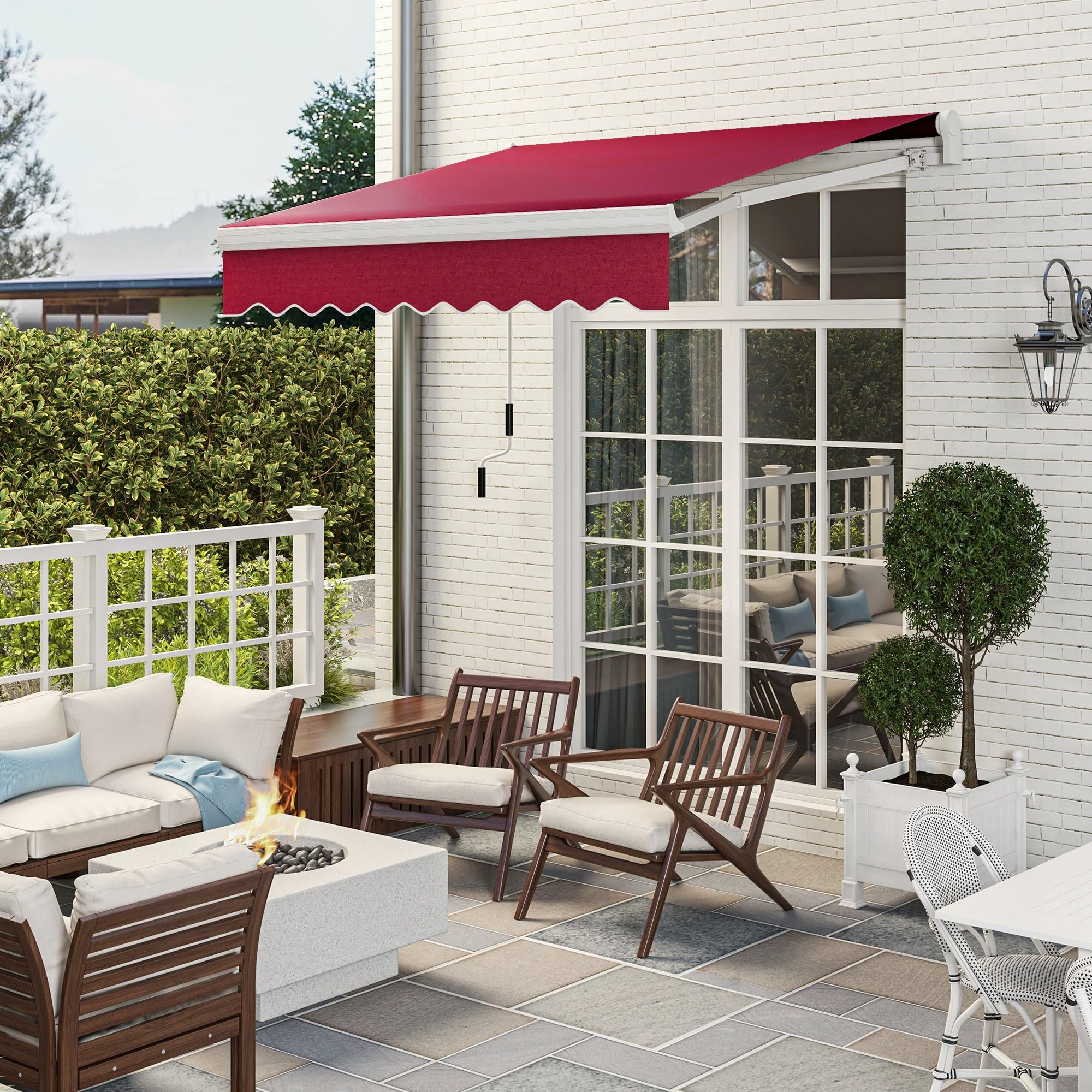 Outsunny 8' x 7' Retractable Patio Awning - Manual Outdoor Sun Shade for Deck, Window, and Garden Cover in Wine Red | Perfect for Backyard, Balcony, and Outdoor Dining Shade