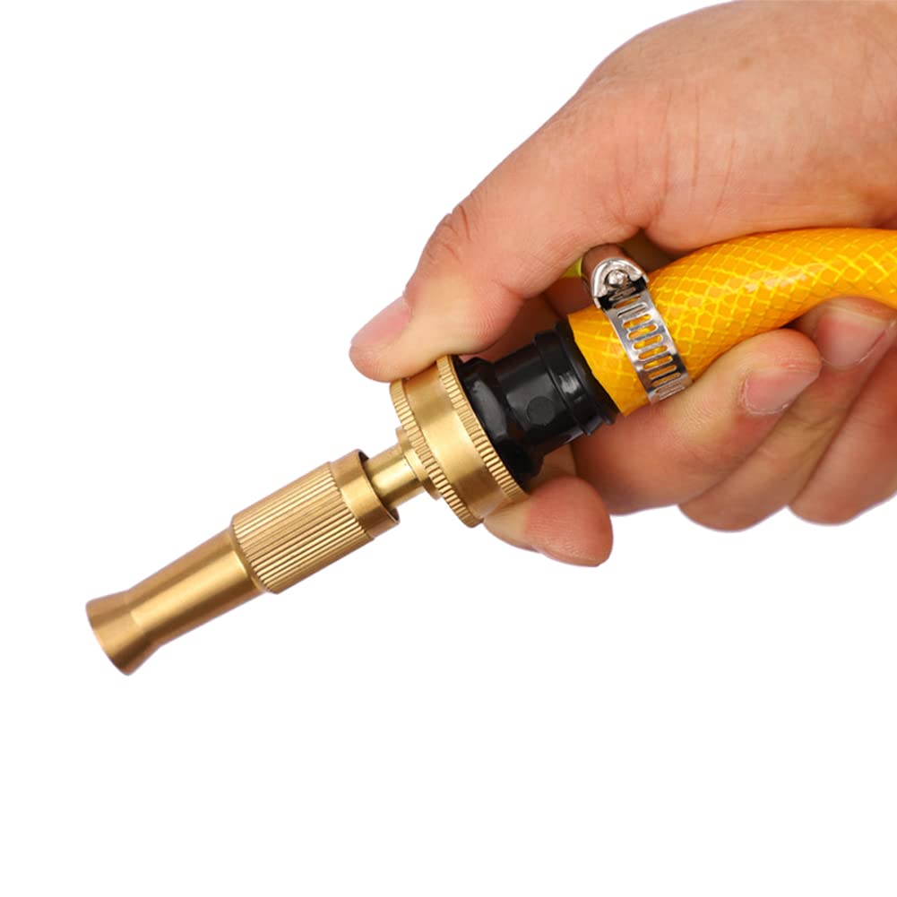 Heavy-Duty Brass Hose Nozzle - High Pressure Adjustable Water Spray Nozzle for Car Washing, Garden Watering & Outdoor Cleaning - 1 Piece Solid Brass Twist Sprayer Nozzle