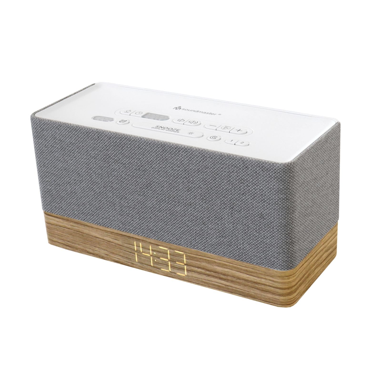 Soundmaster UR630WE Bluetooth Clock Radio with FM, AUX Input & Wake Up Alarm - Grey & Brown - Perfect for Bedroom, Office, and Travel Use