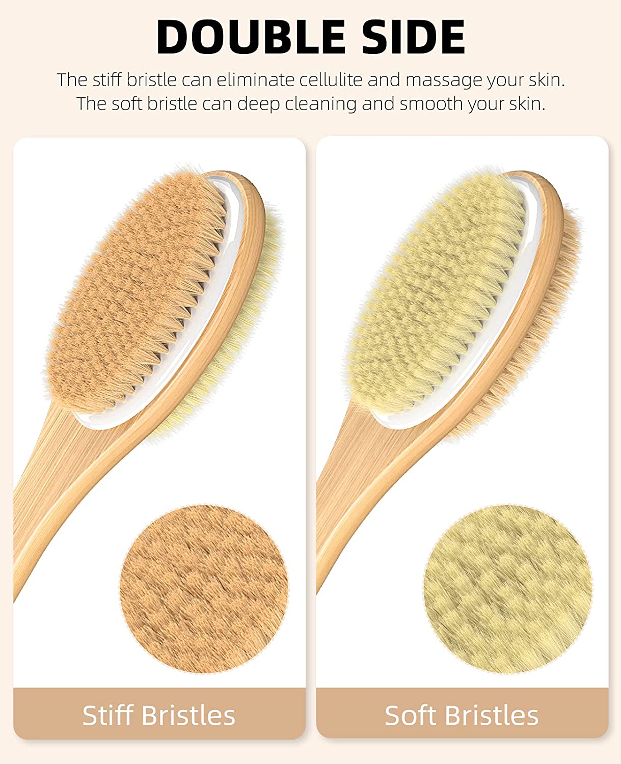 Metene Dual-Sided Shower Brush with Soft & Stiff Bristles - Long Handle Back Scrubber with Hook - Perfect for Exfoliating & Deep Cleaning in Bath or Shower