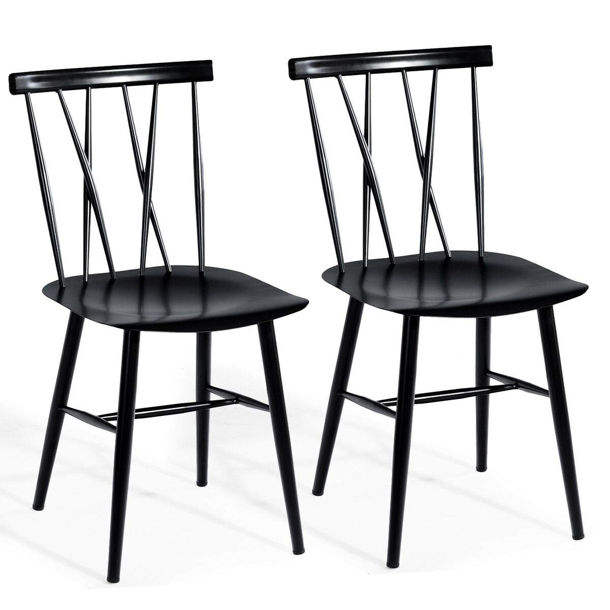 COSTWAY Dining Chair Set of 2 - Farmhouse Windsor Chairs with Spindle Back & Sturdy Metal Frame, 17'' Height Kitchen Side Chairs for Dining Room, Living Room or Restaurant Use | Perfect for Home Decor, Family Gatherings & Commercial Spaces