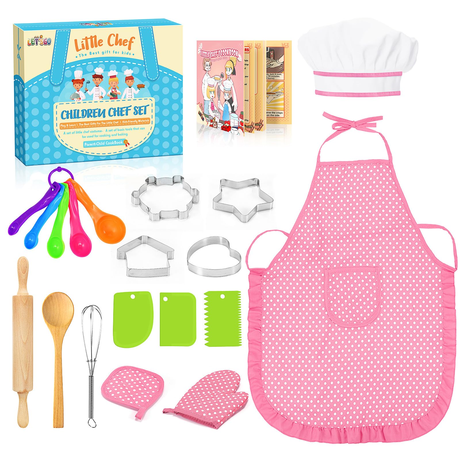 Kids Chef Set - 20Pcs Kitchen Role Play Toys with Apron & Hat for Toddlers 3-8 | Cooking & Baking Gift for Girls