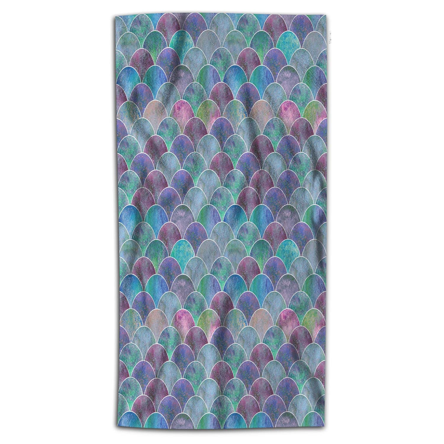 WONDERTIFY Mermaid Scale Hand Towel - 15x30 Inches Ocean Wave Japanese Teal Purple Bath Towel for Face & Hand Washing | Soft Absorbent Cotton Towels for Bathroom, Spa, Beach & Home Decor