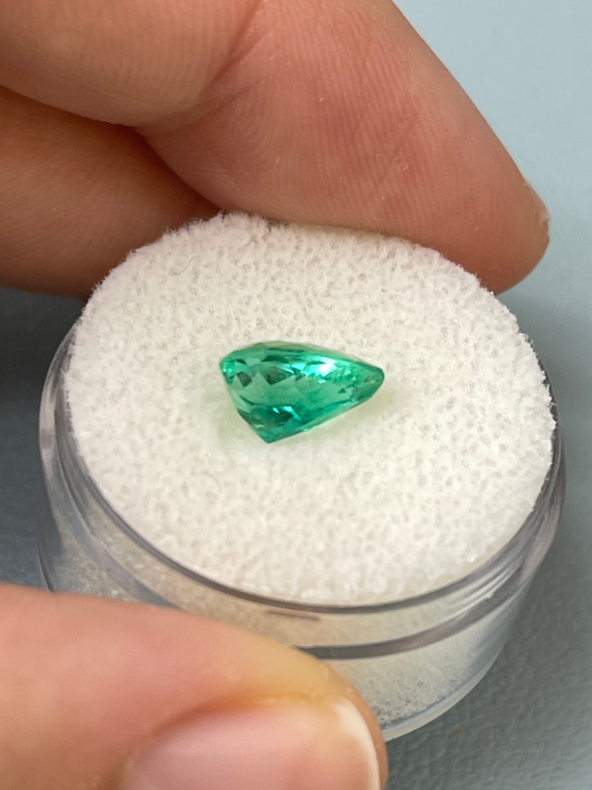 1.65 Carat Vivid Blue-Green Natural Loose Colombian Emerald Pear Cut Gemstone for Jewelry Making & Engagement Rings