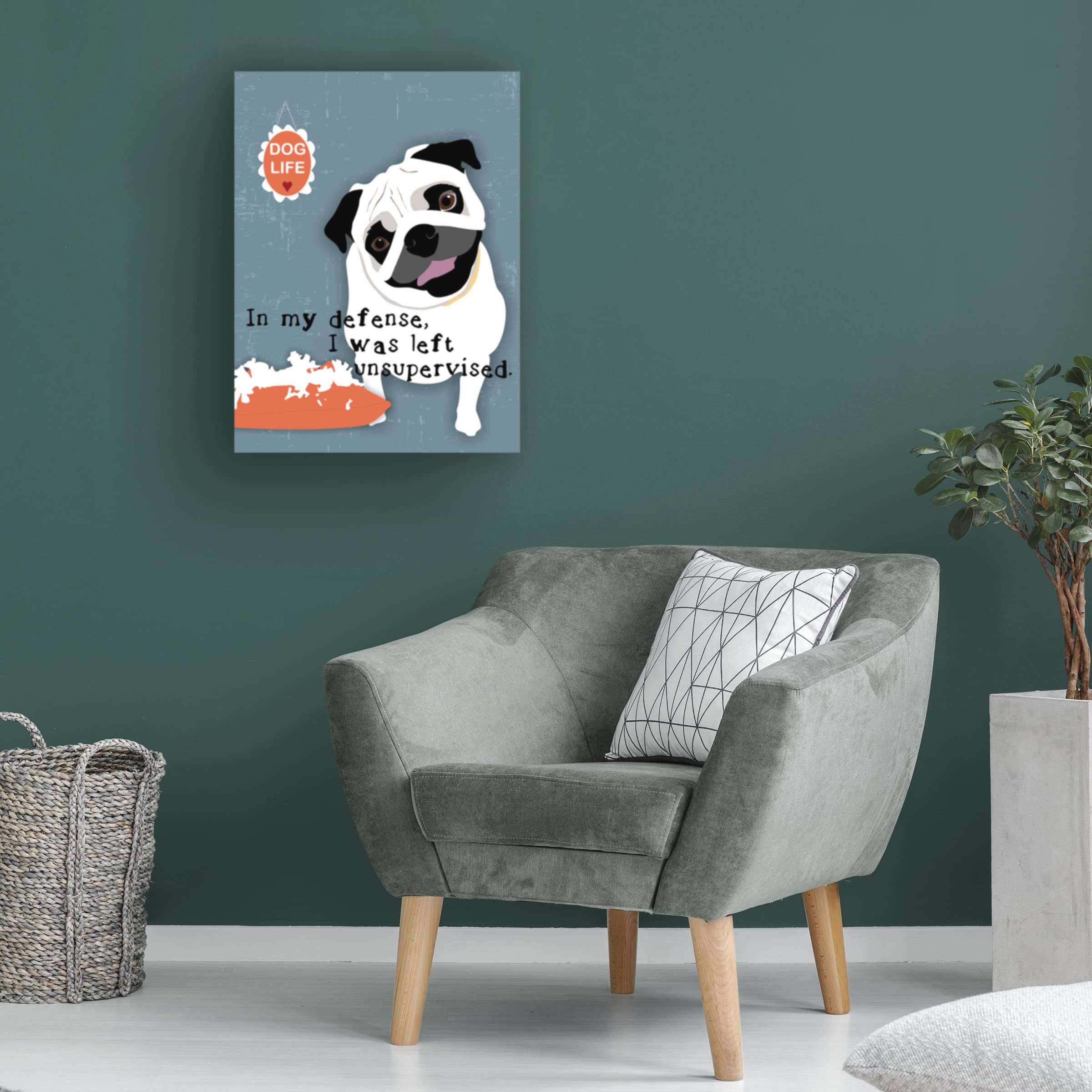 Trademark Fine Art 'Pug Dog Life' Canvas Print by Ginger Oliphant - Cute Pug Wall Decor for Living Room, Bedroom & Office