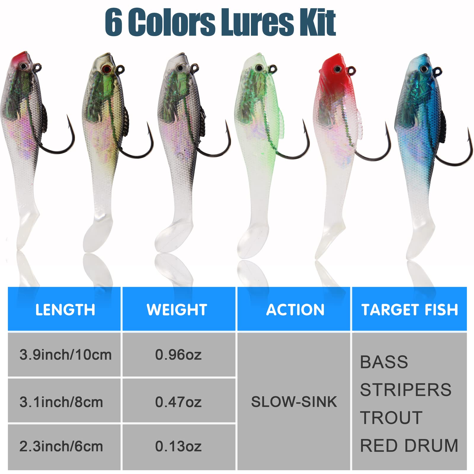 Pre-Rigged Jig Head Soft Fishing Lures with Paddle Tail Swimbaits - Bass, Trout, Pike, Walleye, Crappie Fishing Bait for Freshwater & Saltwater - Perfect for Shore Fishing, Boat Fishing, and Ice Fishing Adventures