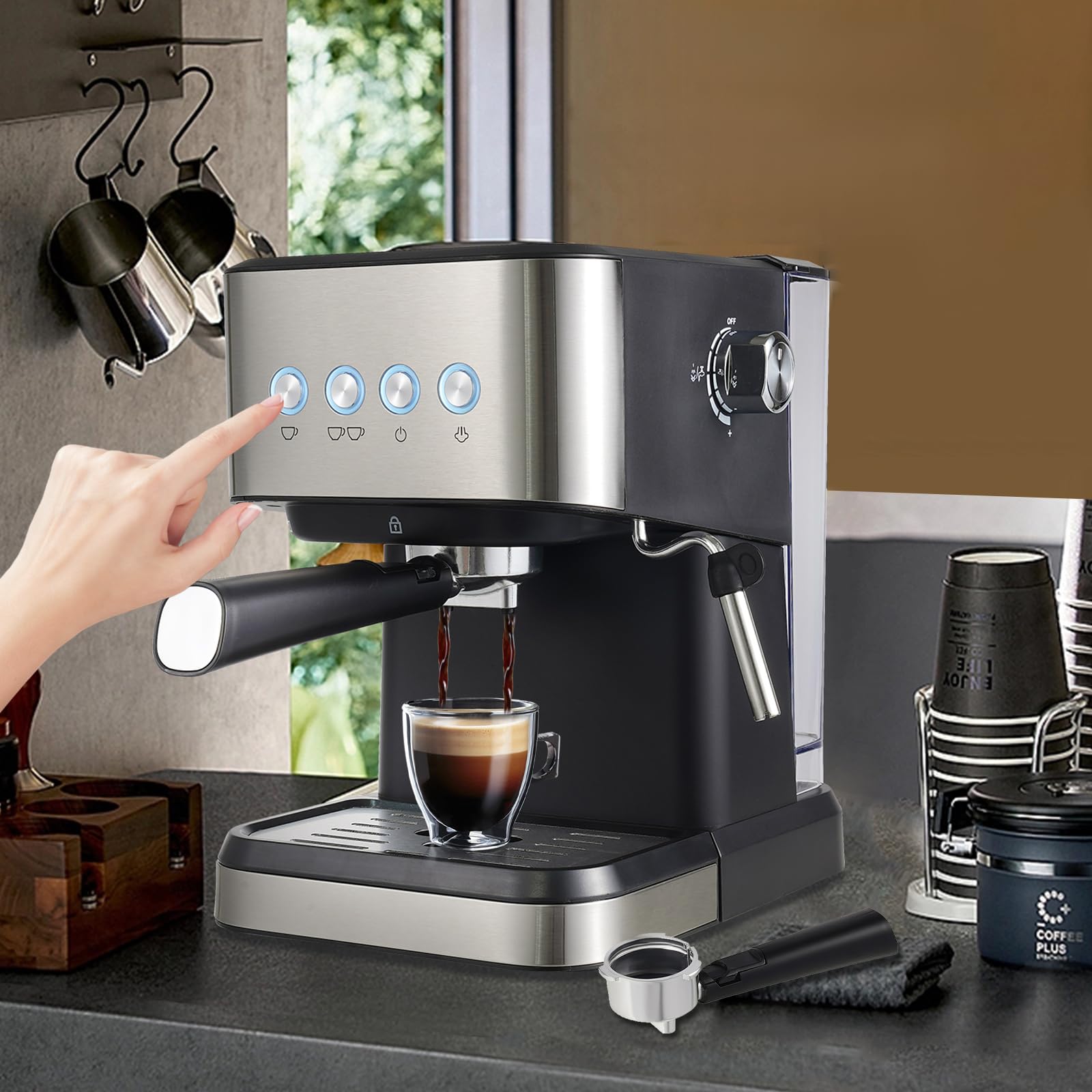 1.5L/50.73oz Semi-Automatic Drip Coffee Maker with Adjustable Steam Nozzle - 1050W 110V for Home, Office, Cafe & Hotel Use | Perfect for Morning Brews, Office Coffee Breaks & Hospitality Services