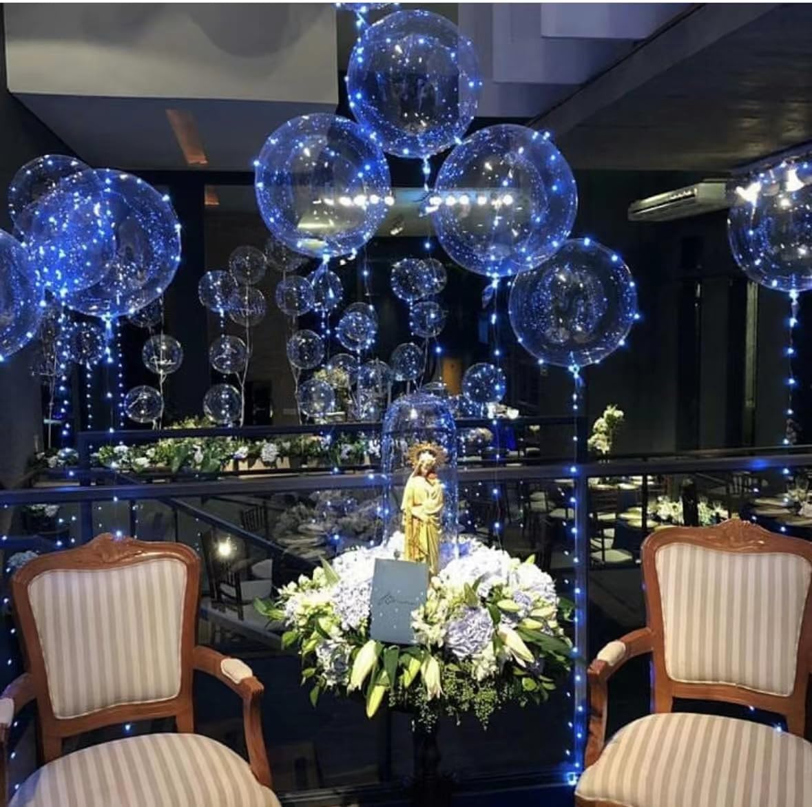 Blue LED Balloons 6-Pack - Light Up Clear Bobo Balloons with String Lights for Party, Birthday, Anniversary, Wedding Decorations - Perfect for Indoor & Outdoor Celebrations, Nighttime Events, and Photo Backdrops