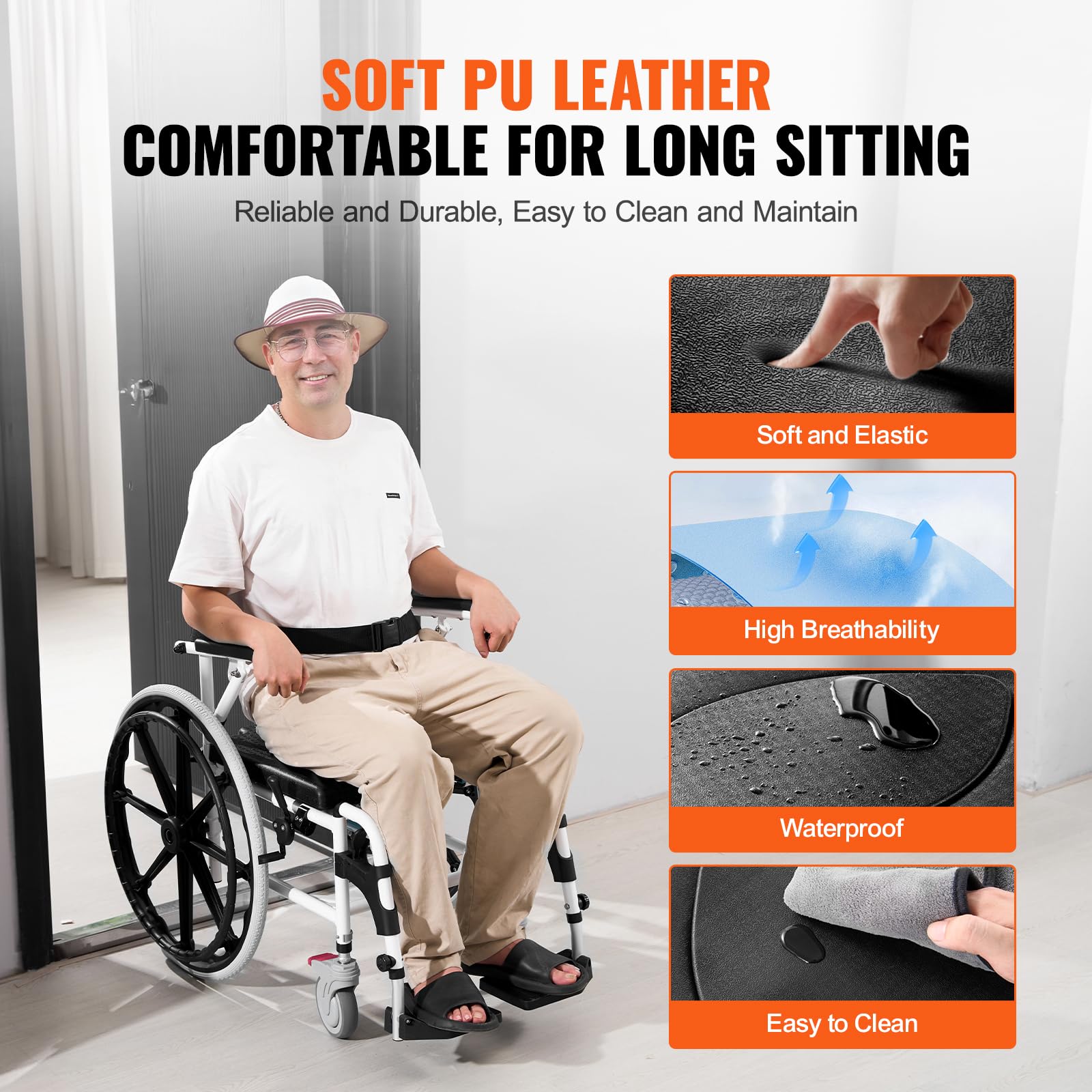VEVOR Adjustable Aluminum Alloy Shower Wheelchair - 17.5